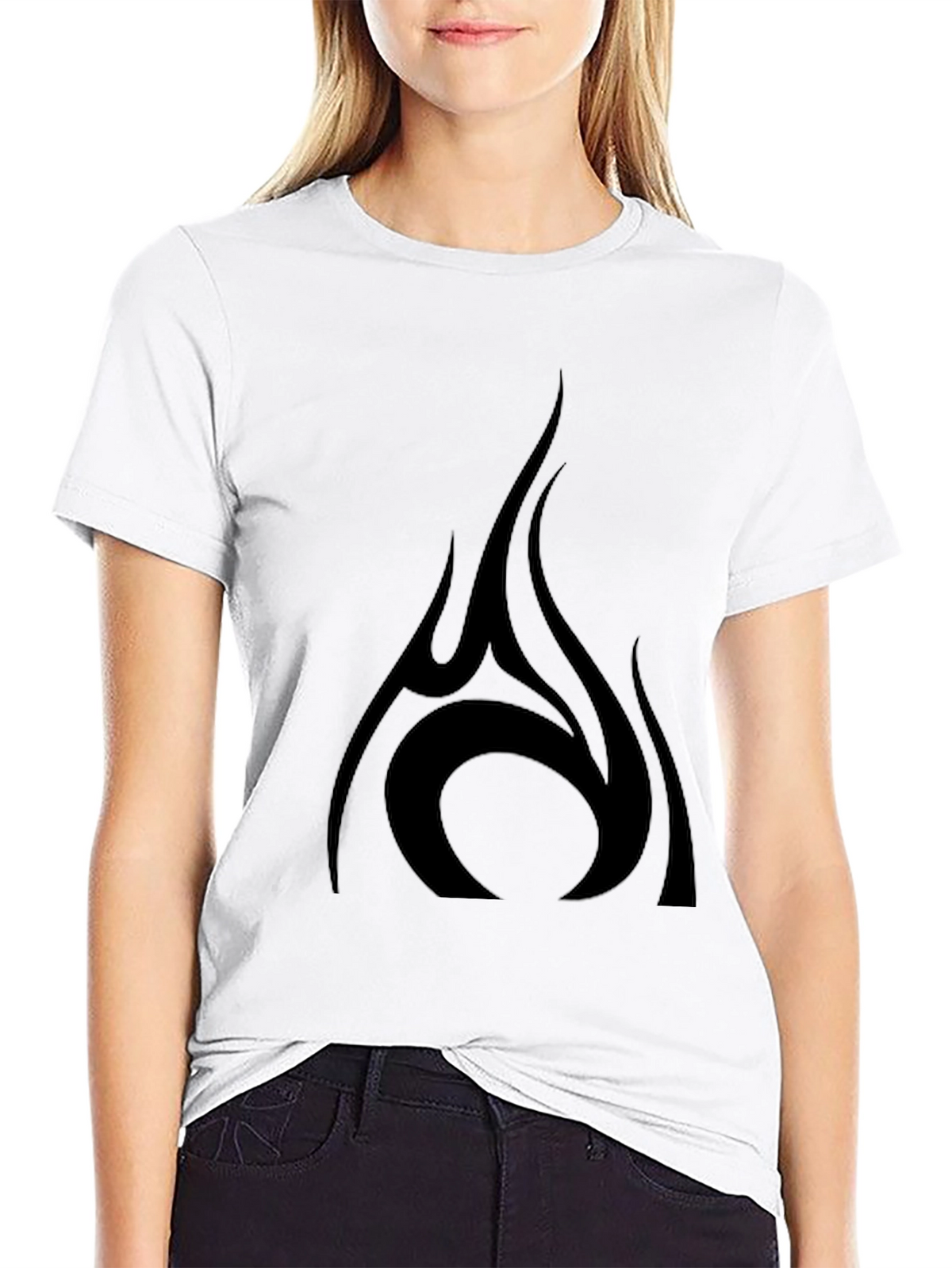 Mens Black T-Shirt with Tribal Flame Design