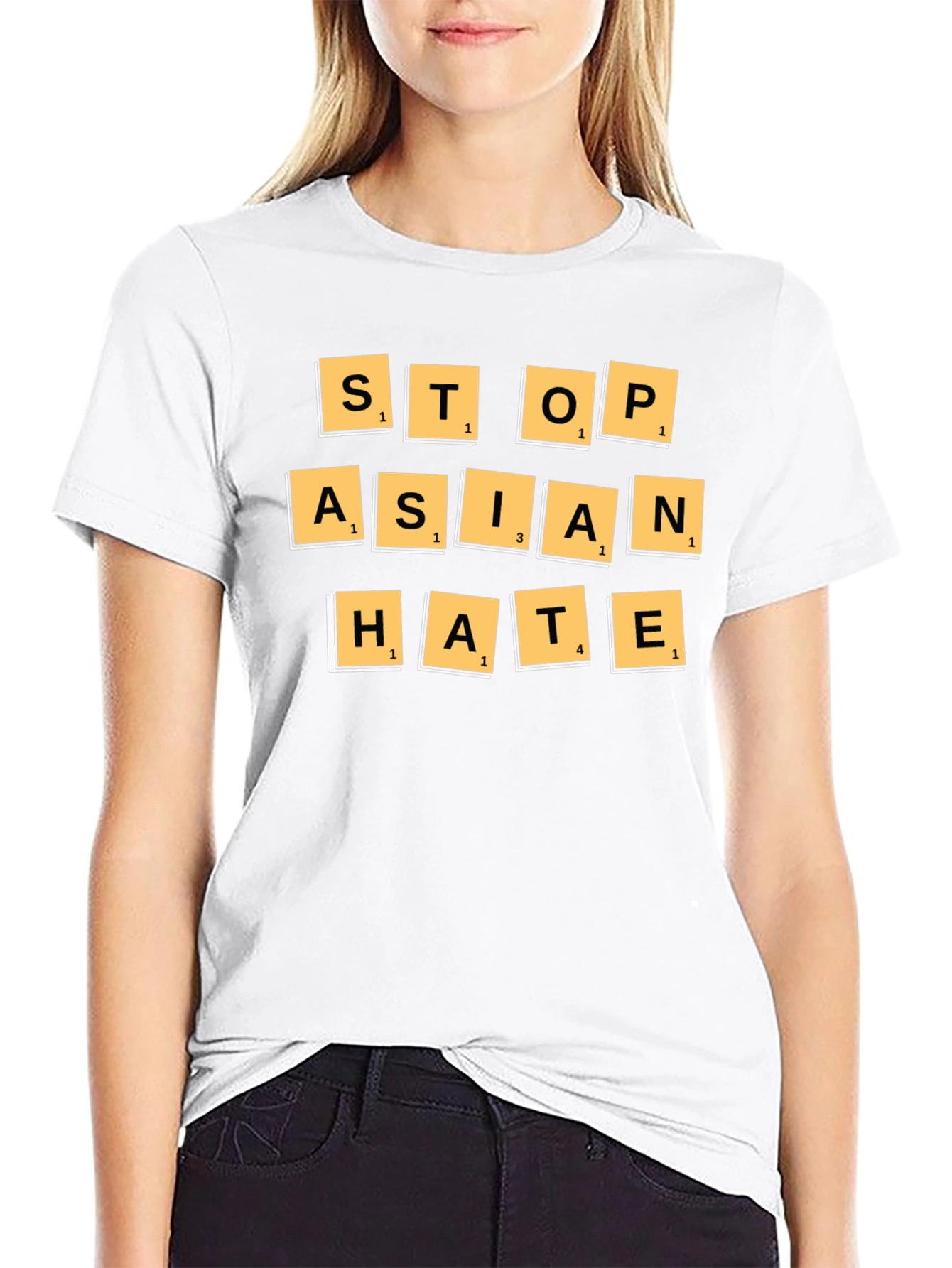 Stop Asian Hate T-Shirt - Scrabble Tile Design