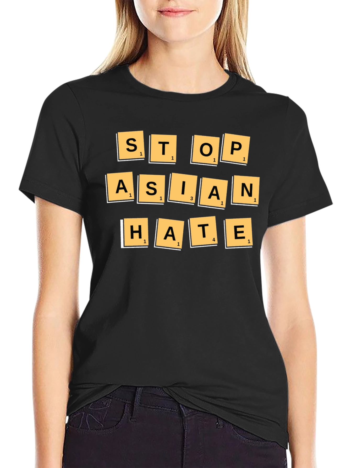 Stop Asian Hate T-Shirt - Scrabble Tile Design