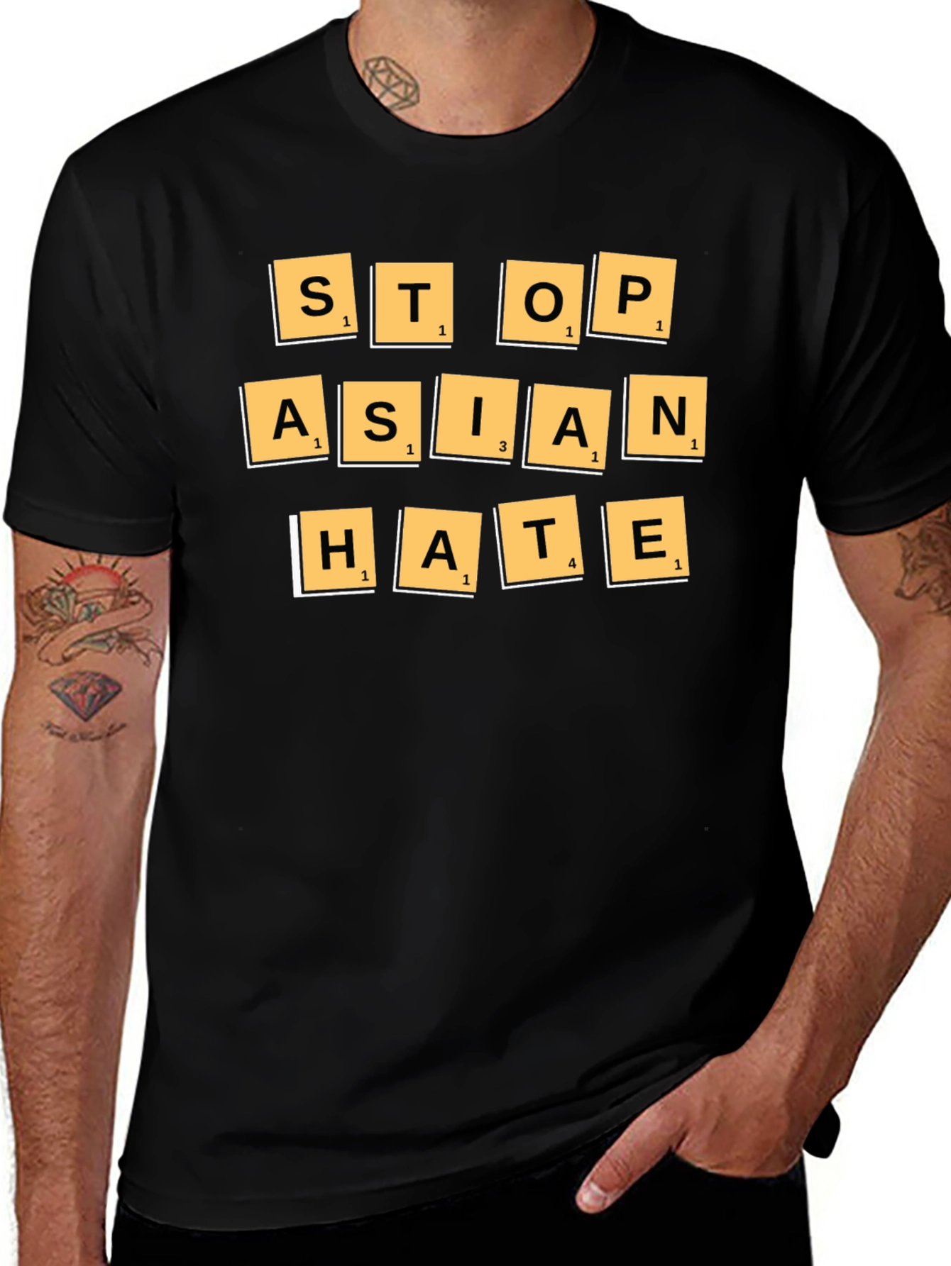 Stop Asian Hate T-Shirt - Scrabble Tile Design