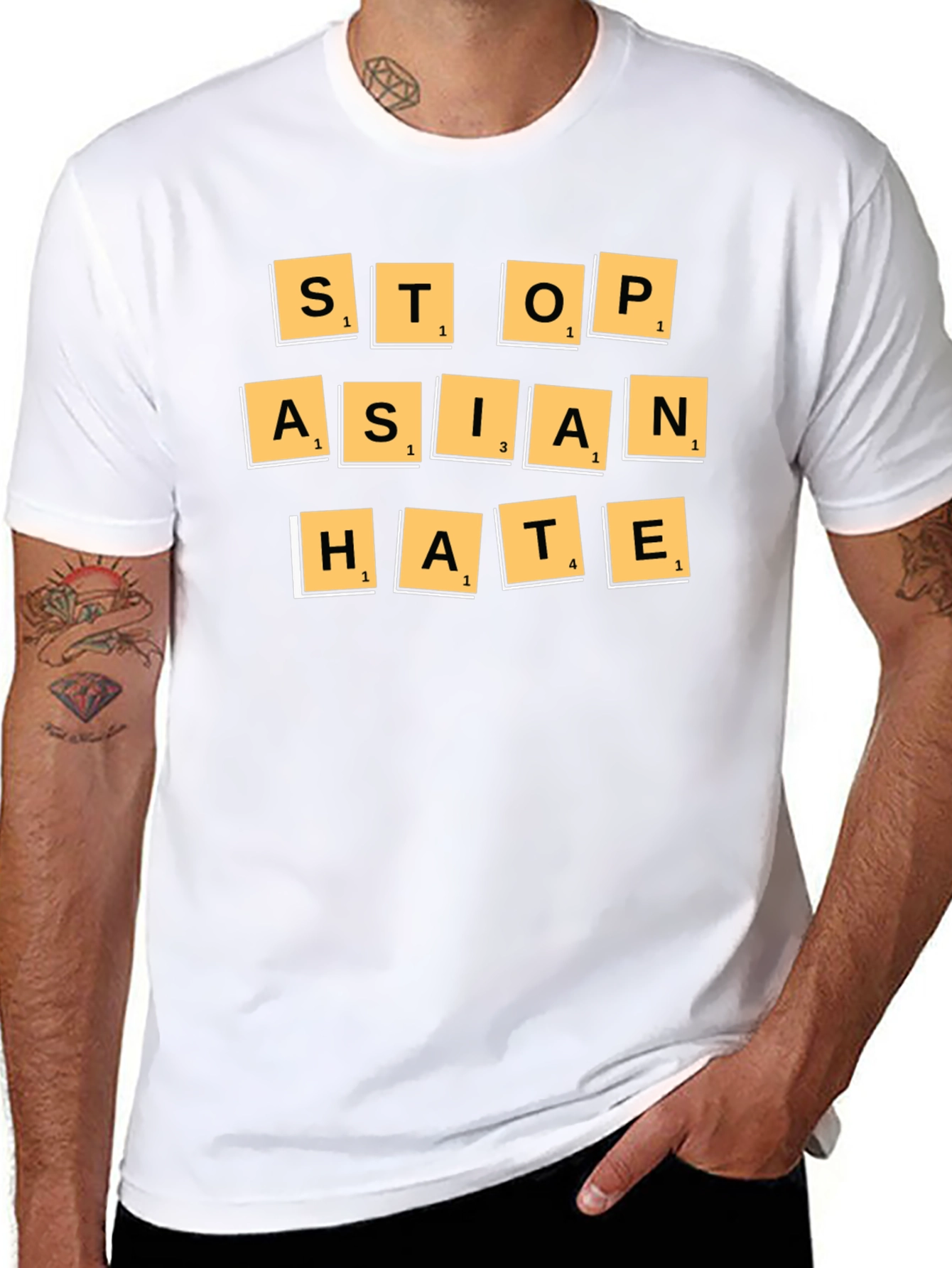 Stop Asian Hate T-Shirt - Scrabble Tile Design