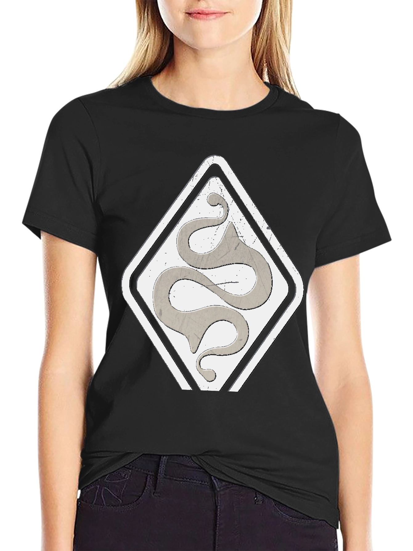 Mens Black T-Shirt with Diamond Snake Logo