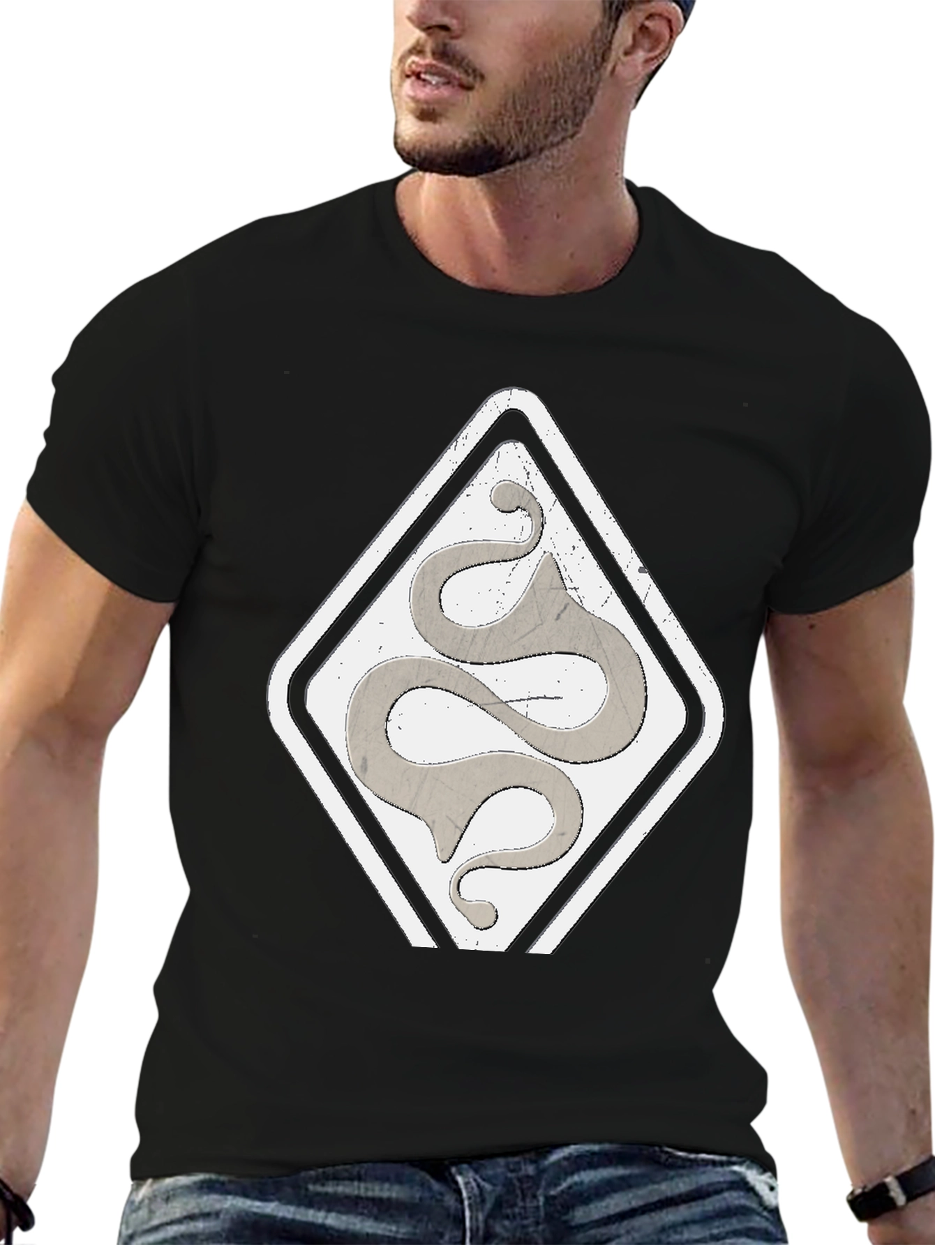 Mens Black T-Shirt with Diamond Snake Logo