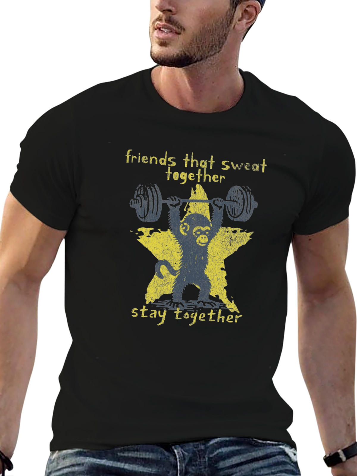 Friends That Sweat Together T-Shirt Funny Monkey Lifting