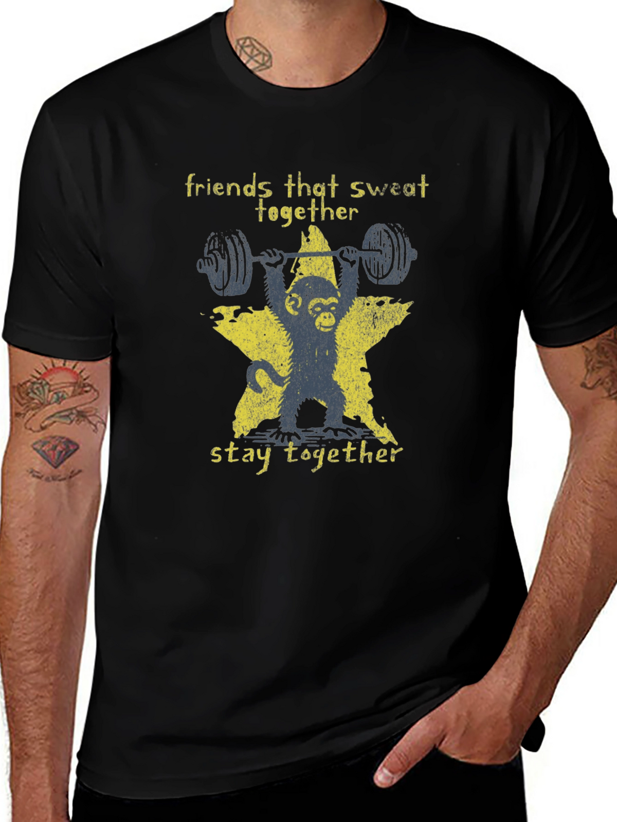 Friends That Sweat Together T-Shirt Funny Monkey Lifting