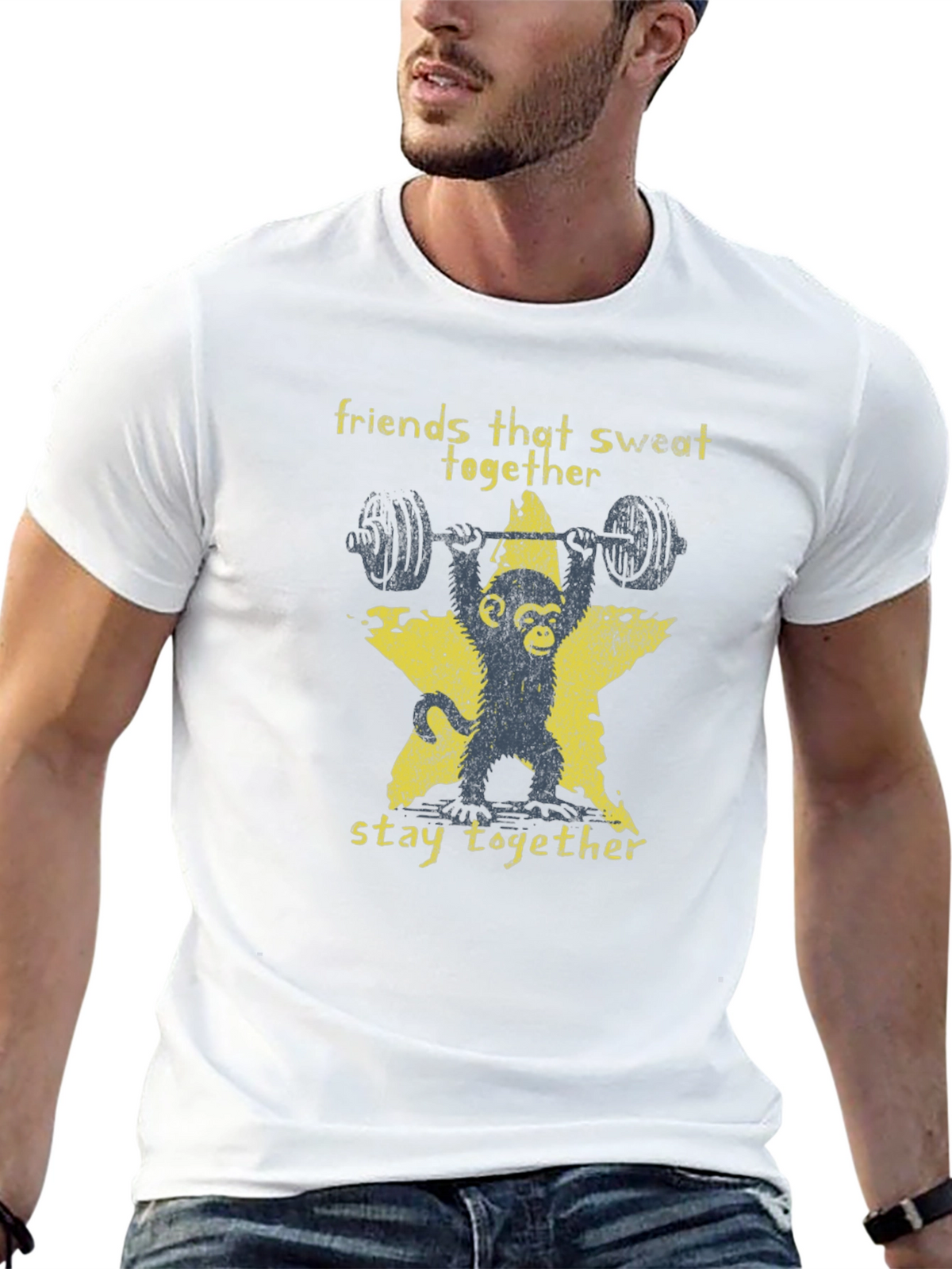 Friends That Sweat Together T-Shirt Funny Monkey Lifting