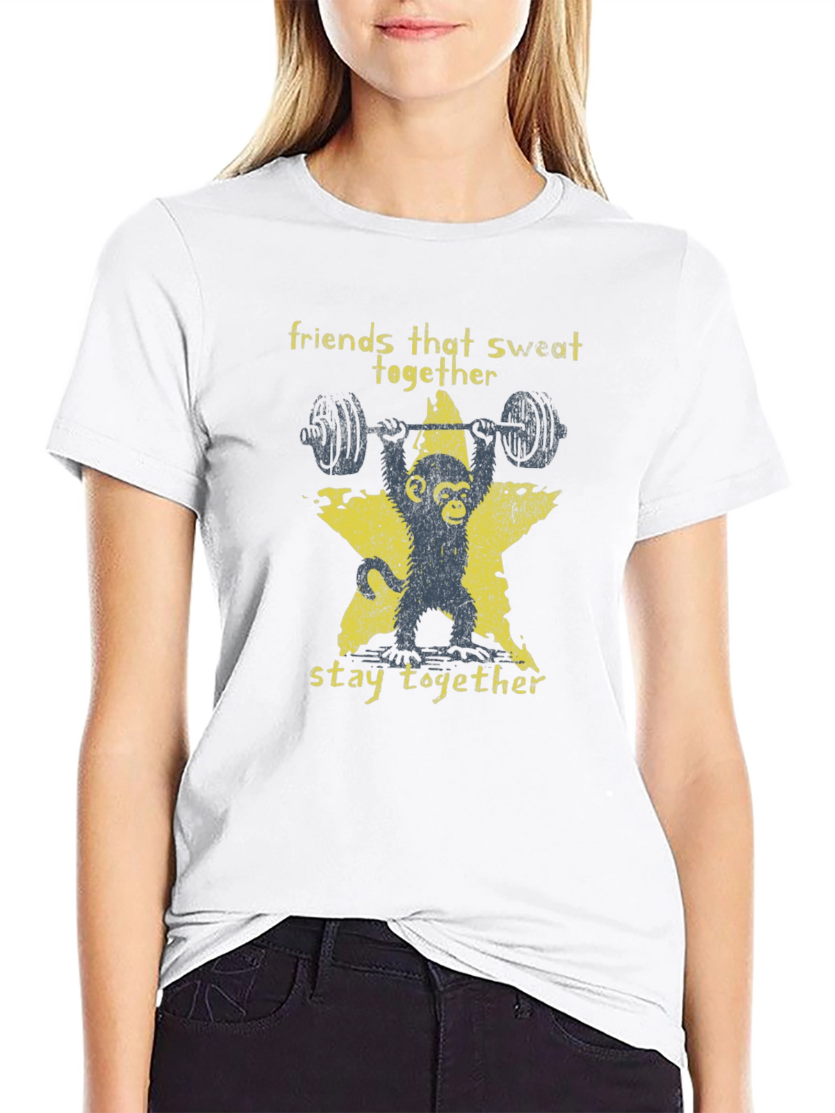 Friends That Sweat Together T-Shirt Funny Monkey Lifting