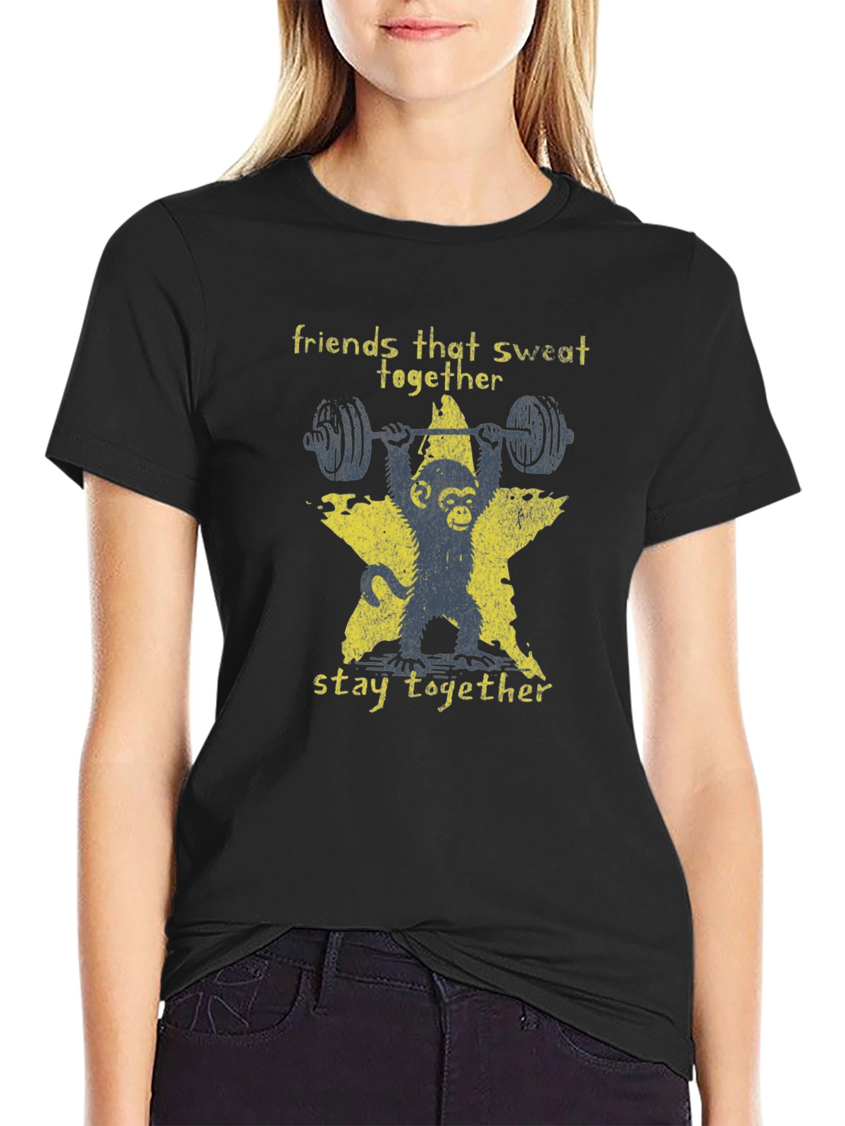 Friends That Sweat Together T-Shirt Funny Monkey Lifting