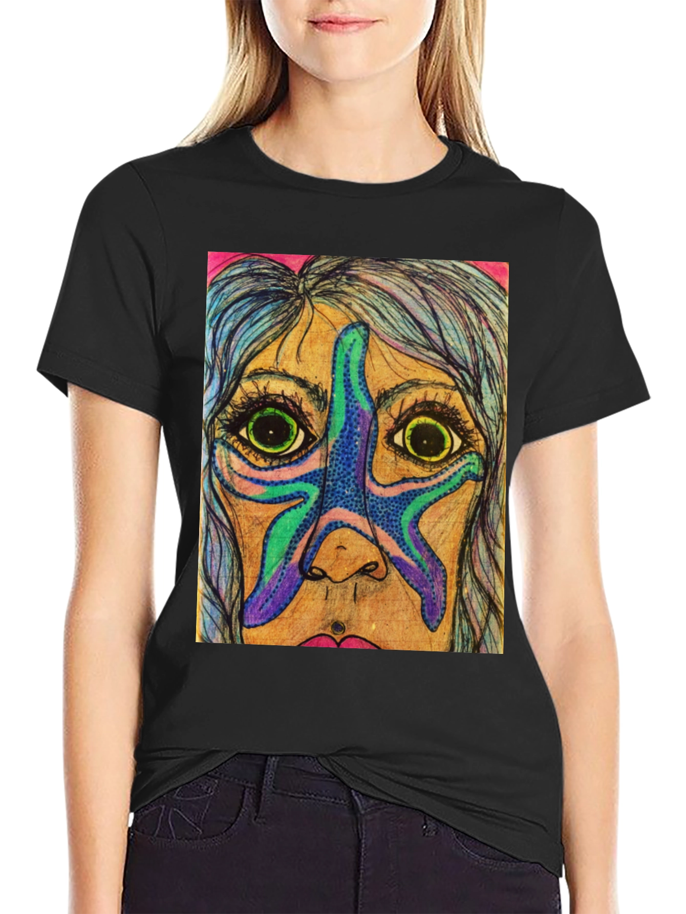Starfish Face Graphic Tee - Unique Art T-Shirt