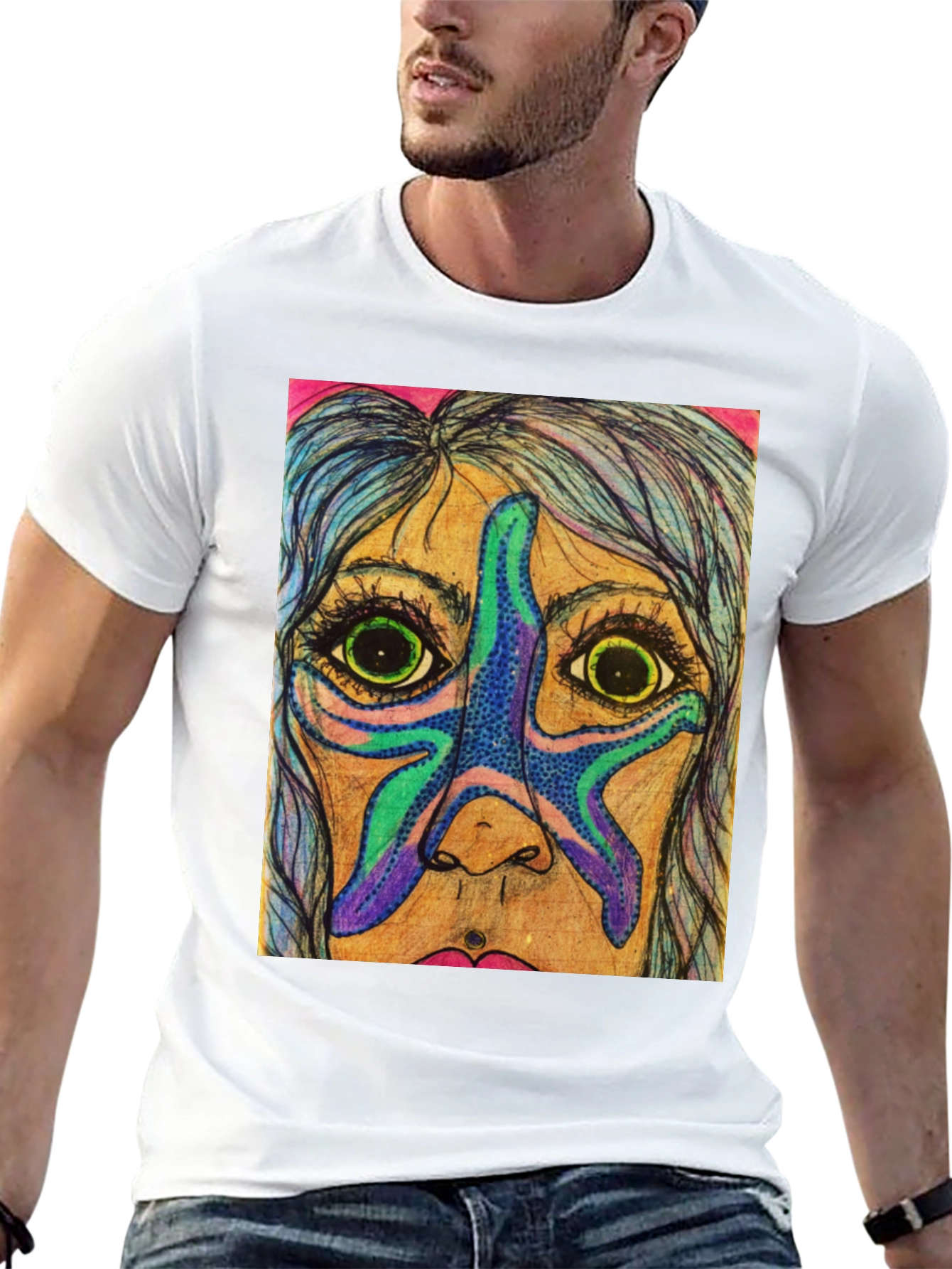 Starfish Face Graphic Tee - Unique Art T-Shirt