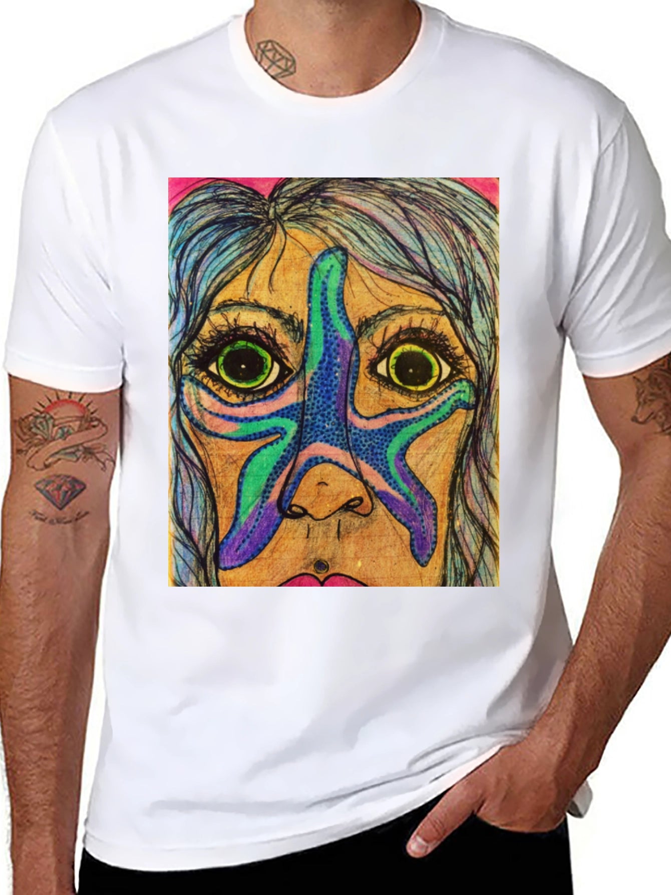 Starfish Face Graphic Tee - Unique Art T-Shirt