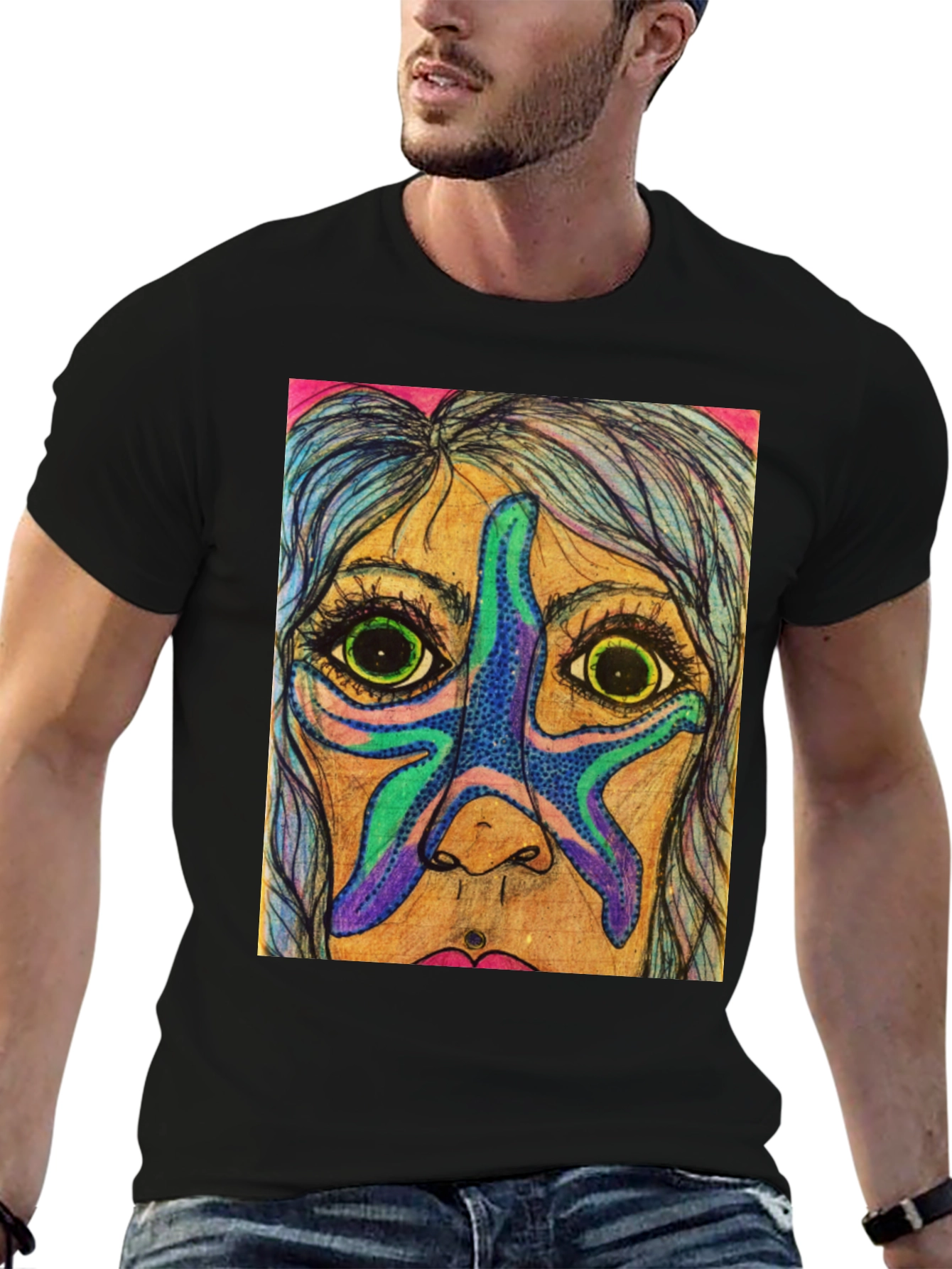 Starfish Face Graphic Tee - Unique Art T-Shirt