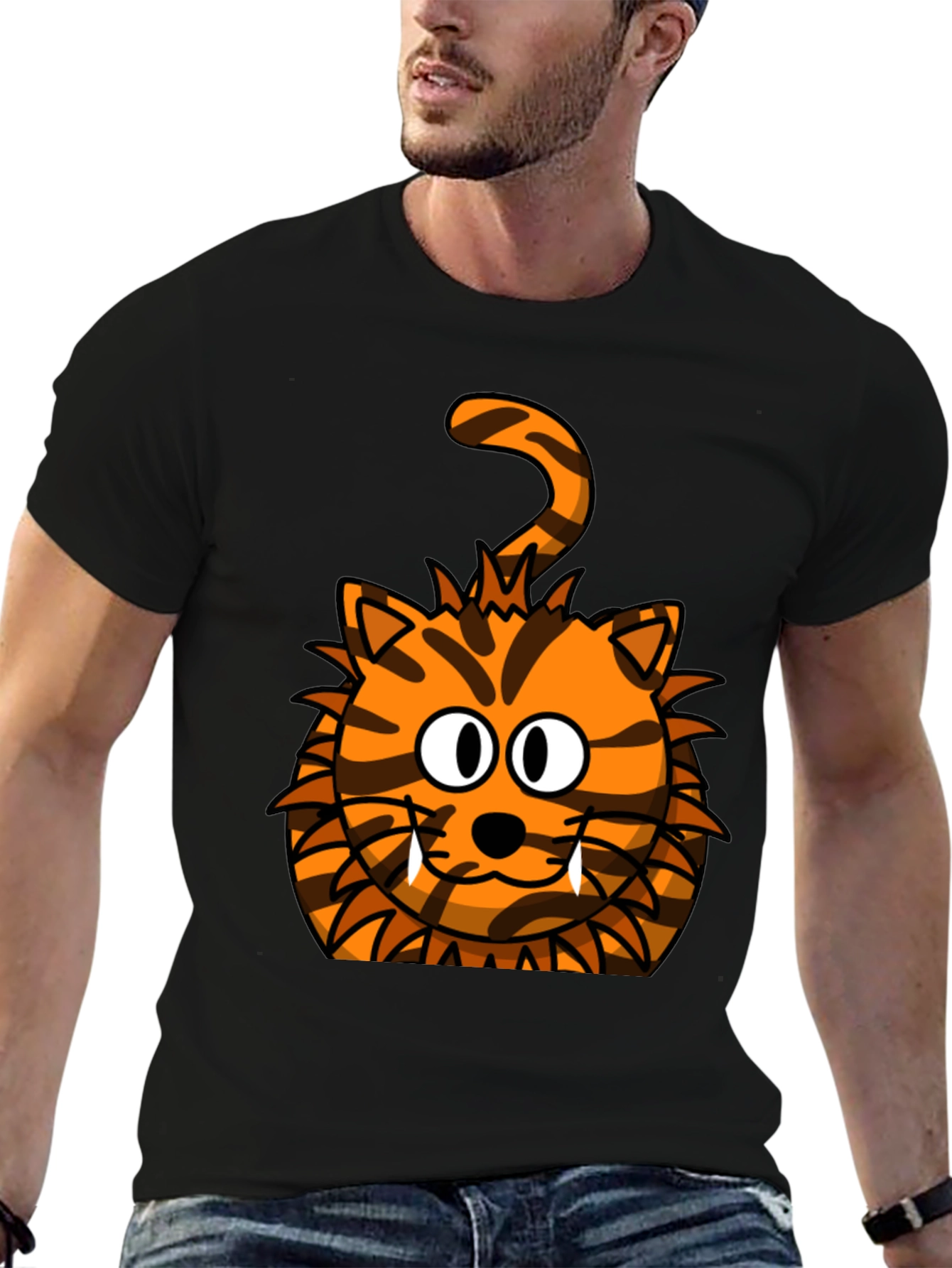 Cartoon Tiger Graphic Tee - Unisex Black T-Shirt