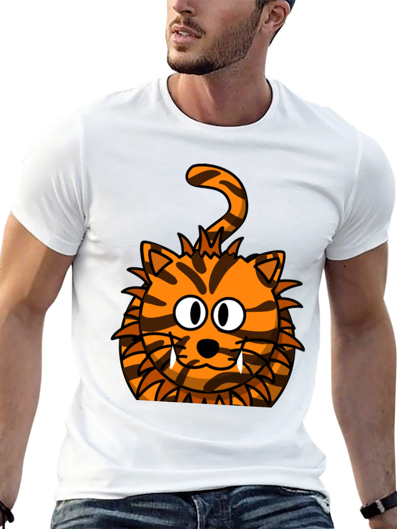 Cartoon Tiger Graphic Tee - Unisex Black T-Shirt