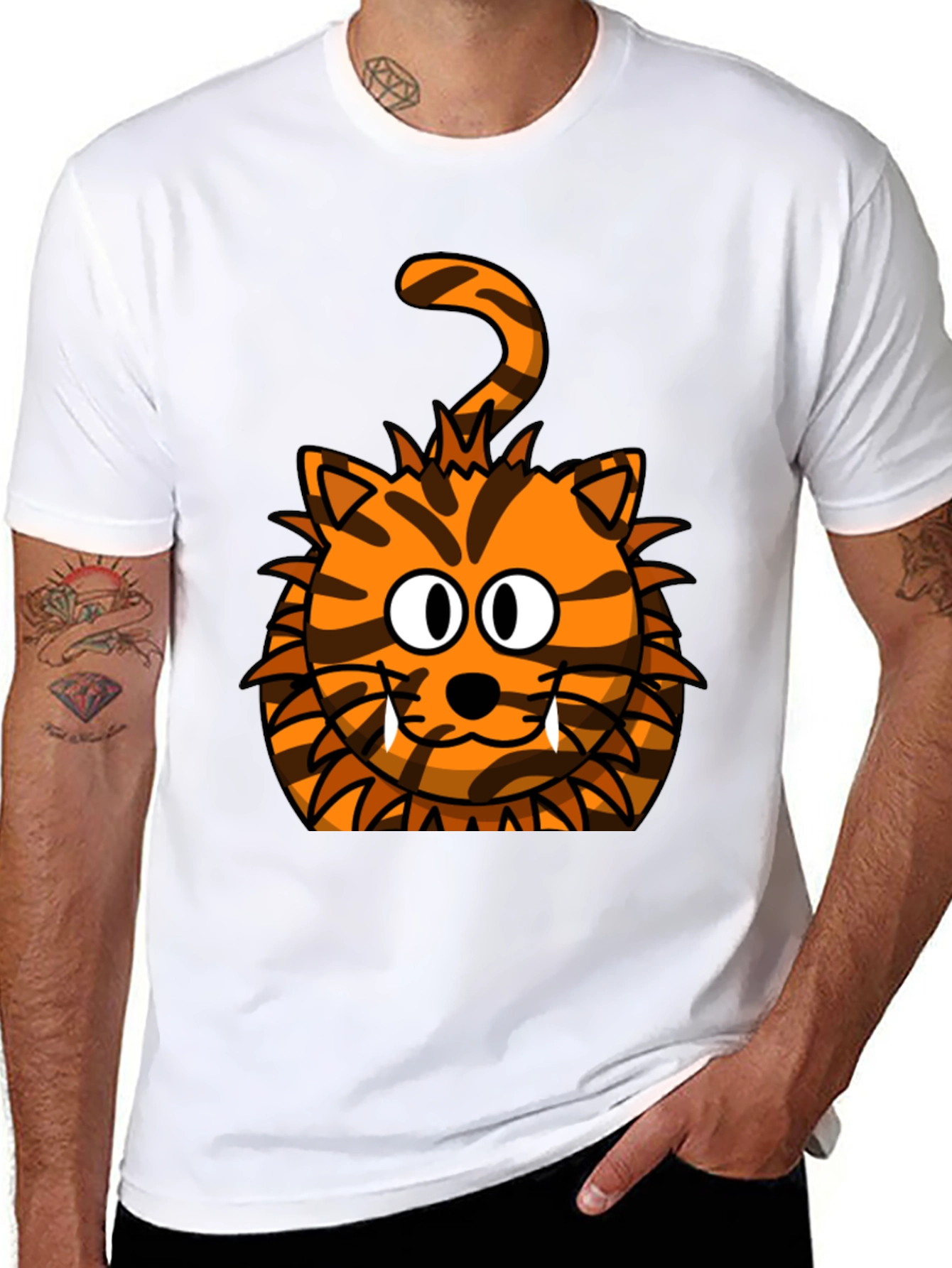 Cartoon Tiger Graphic Tee - Unisex Black T-Shirt