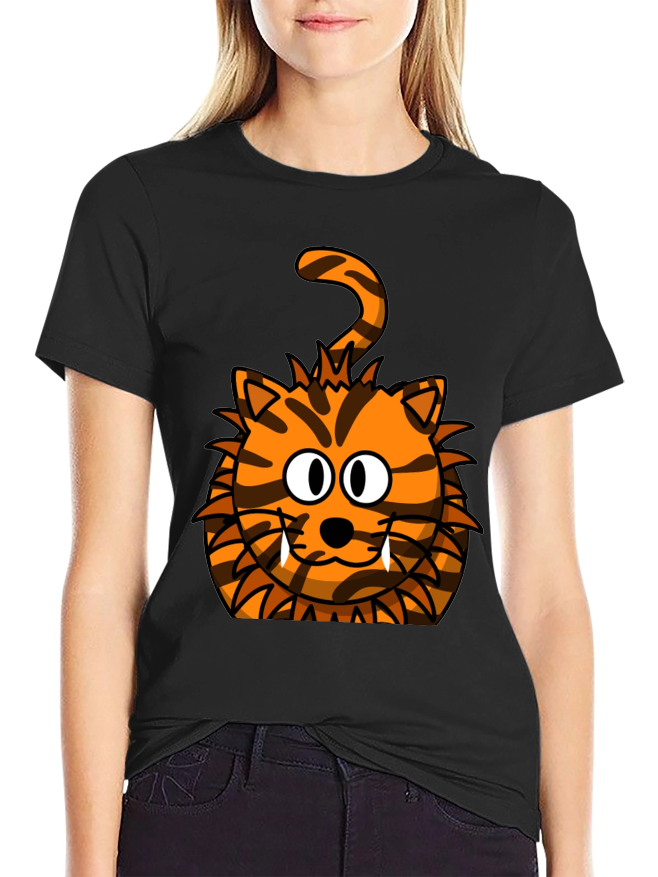 Cartoon Tiger Graphic Tee - Unisex Black T-Shirt