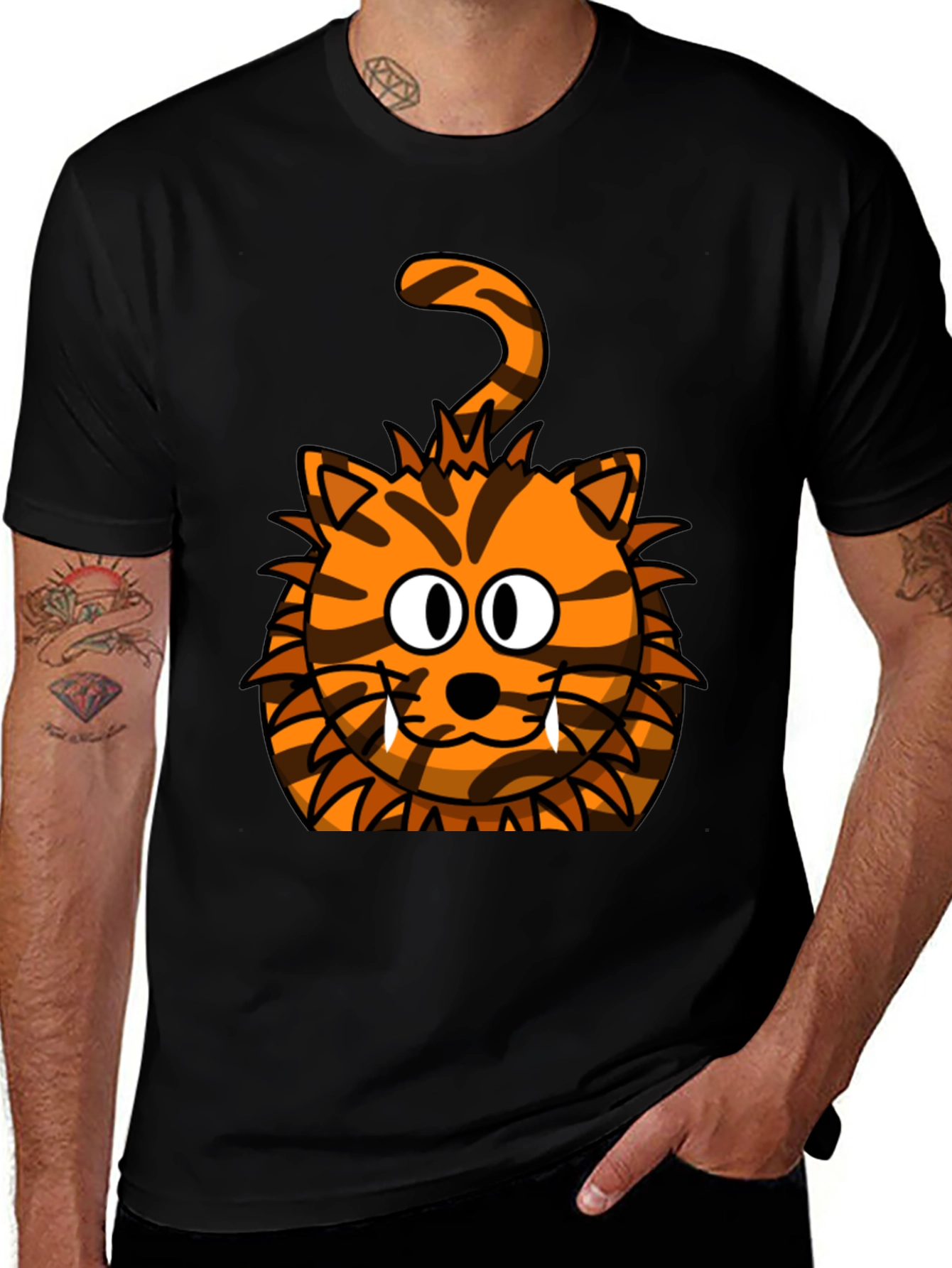 Cartoon Tiger Graphic Tee - Unisex Black T-Shirt