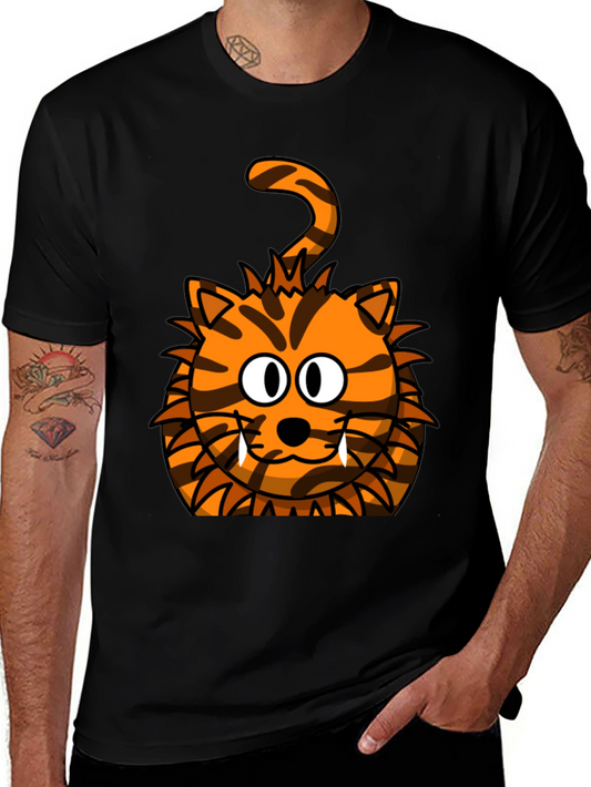 Cartoon Tiger Graphic Tee - Unisex Black T-Shirt