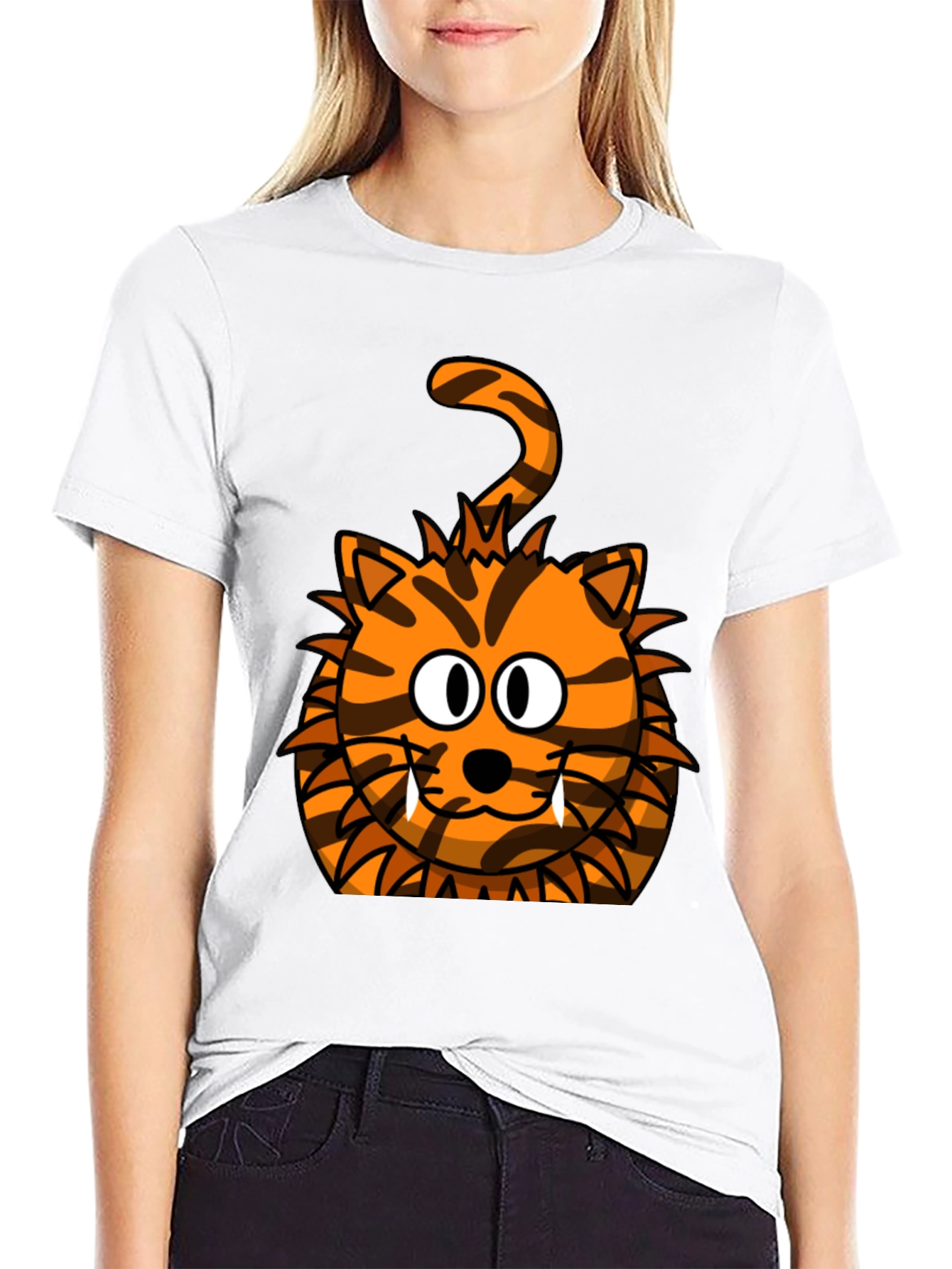 Cartoon Tiger Graphic Tee - Unisex Black T-Shirt