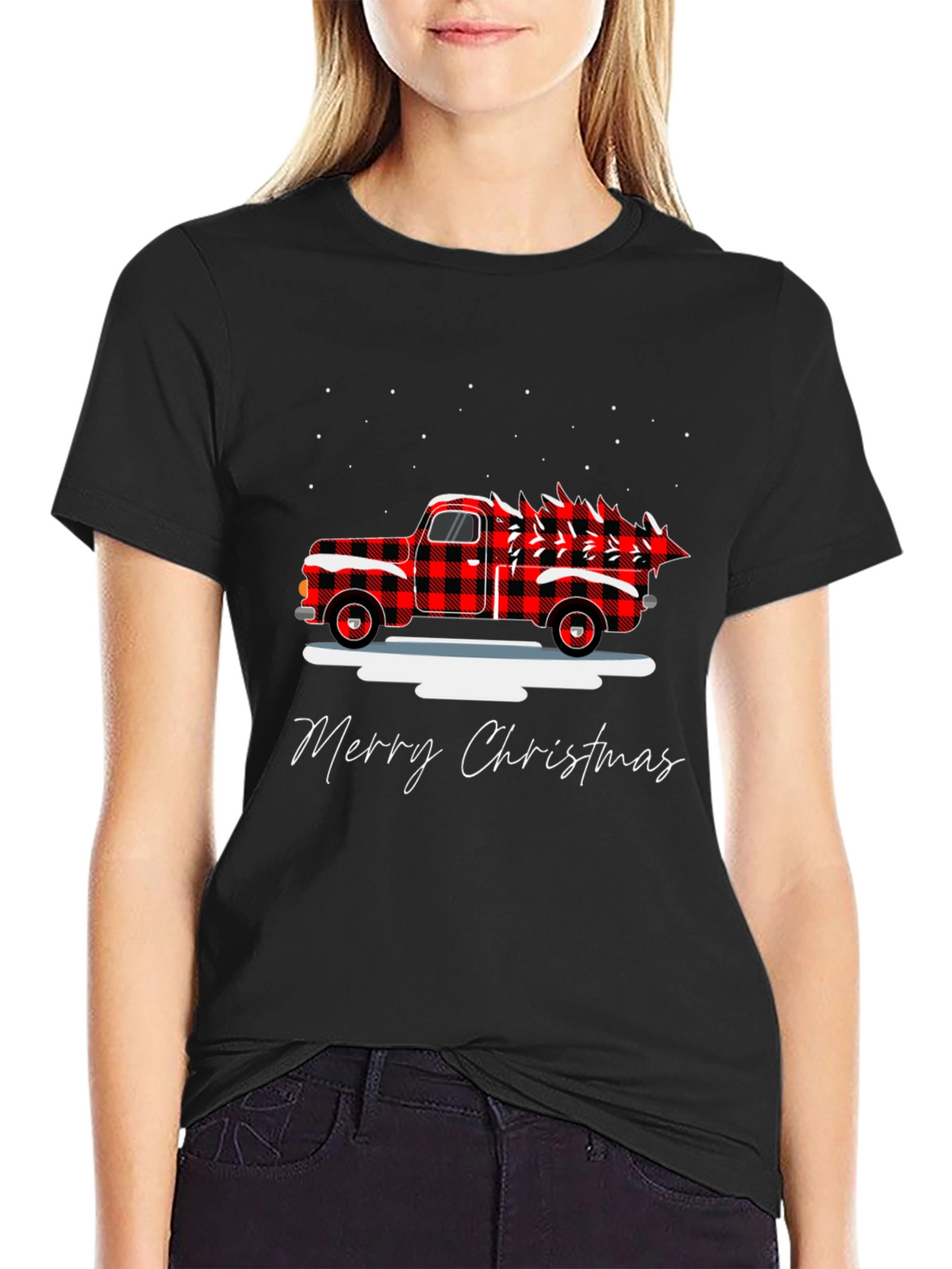 Merry Christmas Buffalo Plaid Truck T-Shirt