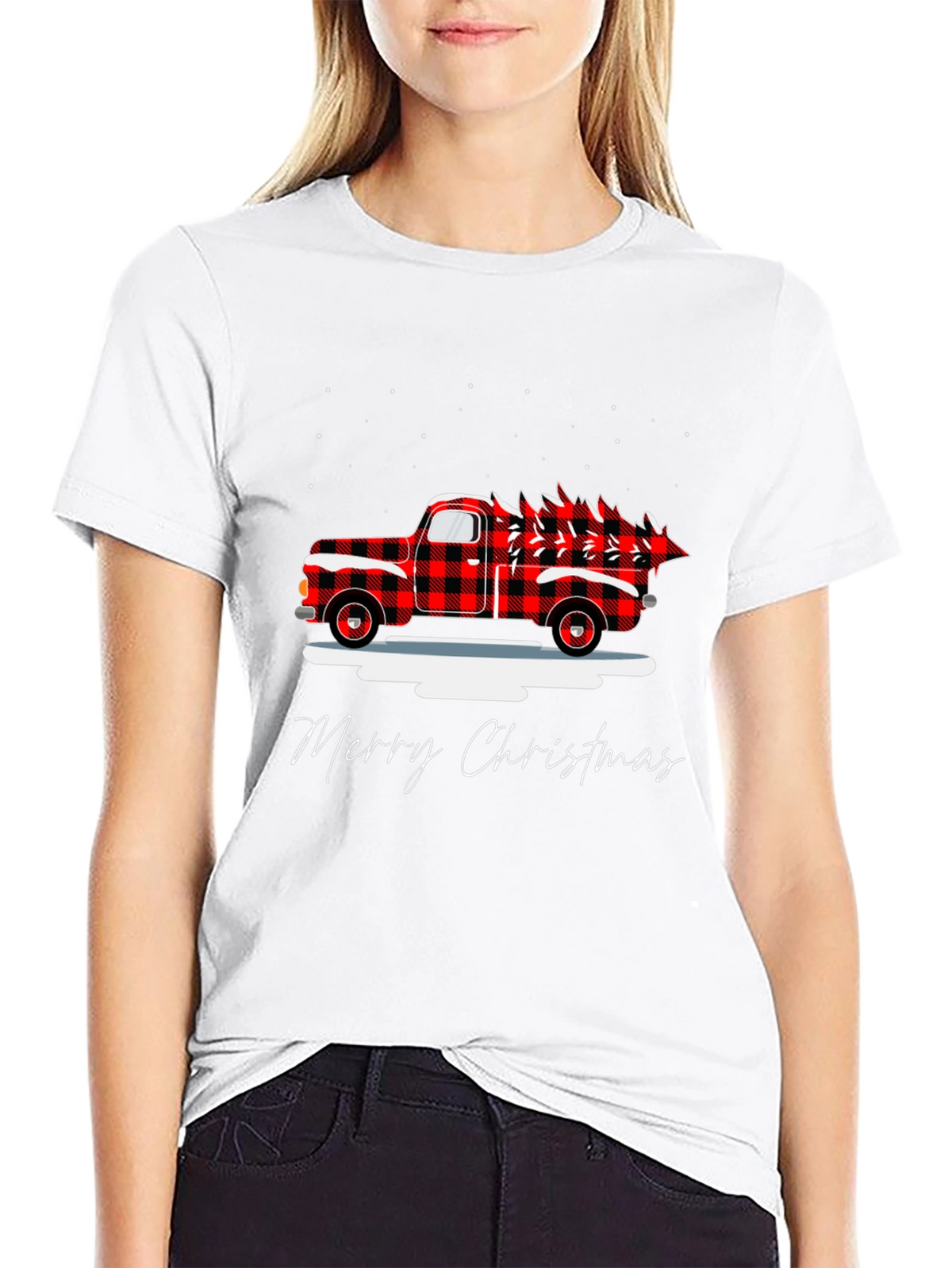 Merry Christmas Buffalo Plaid Truck T-Shirt