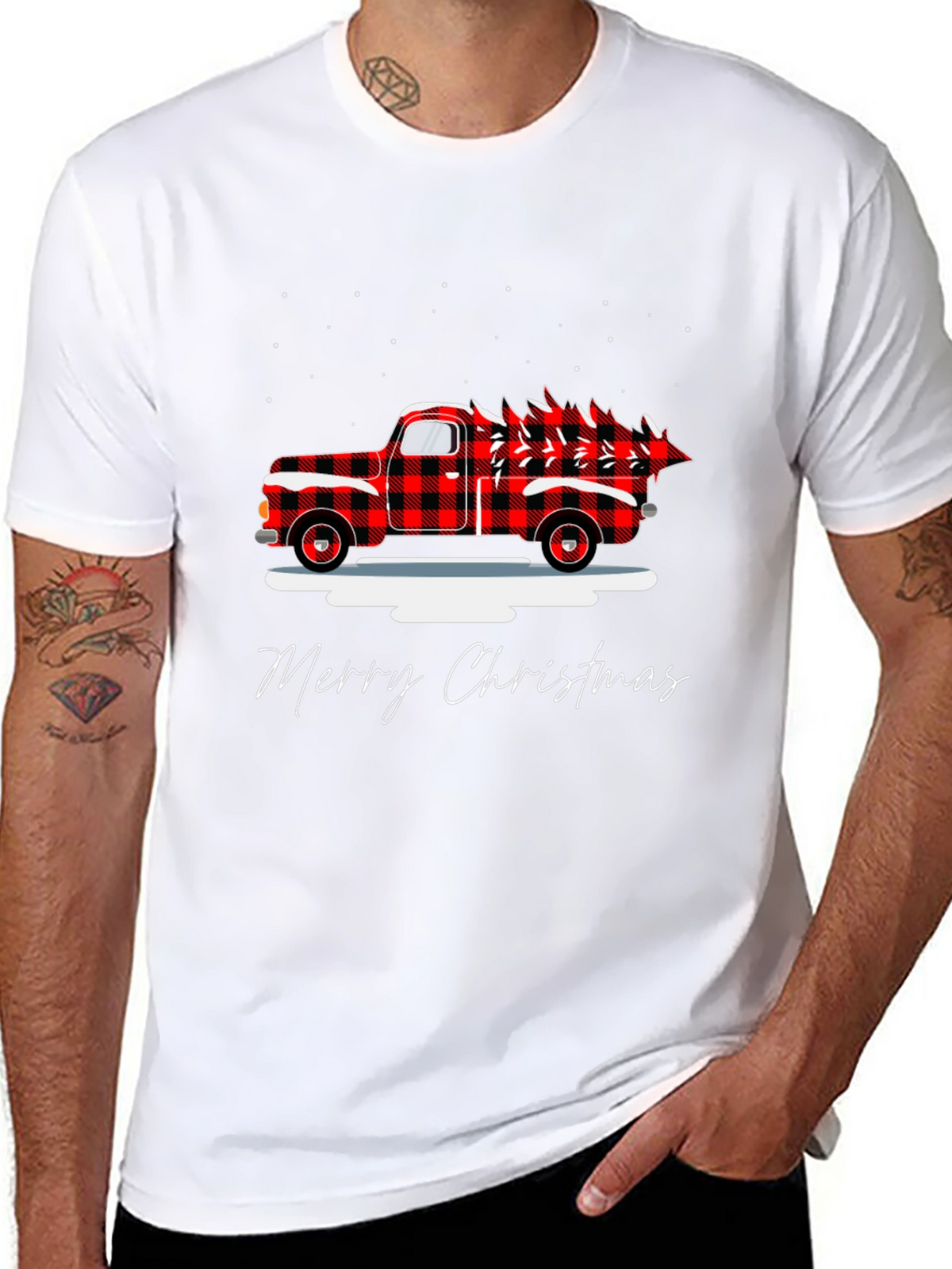 Merry Christmas Buffalo Plaid Truck T-Shirt