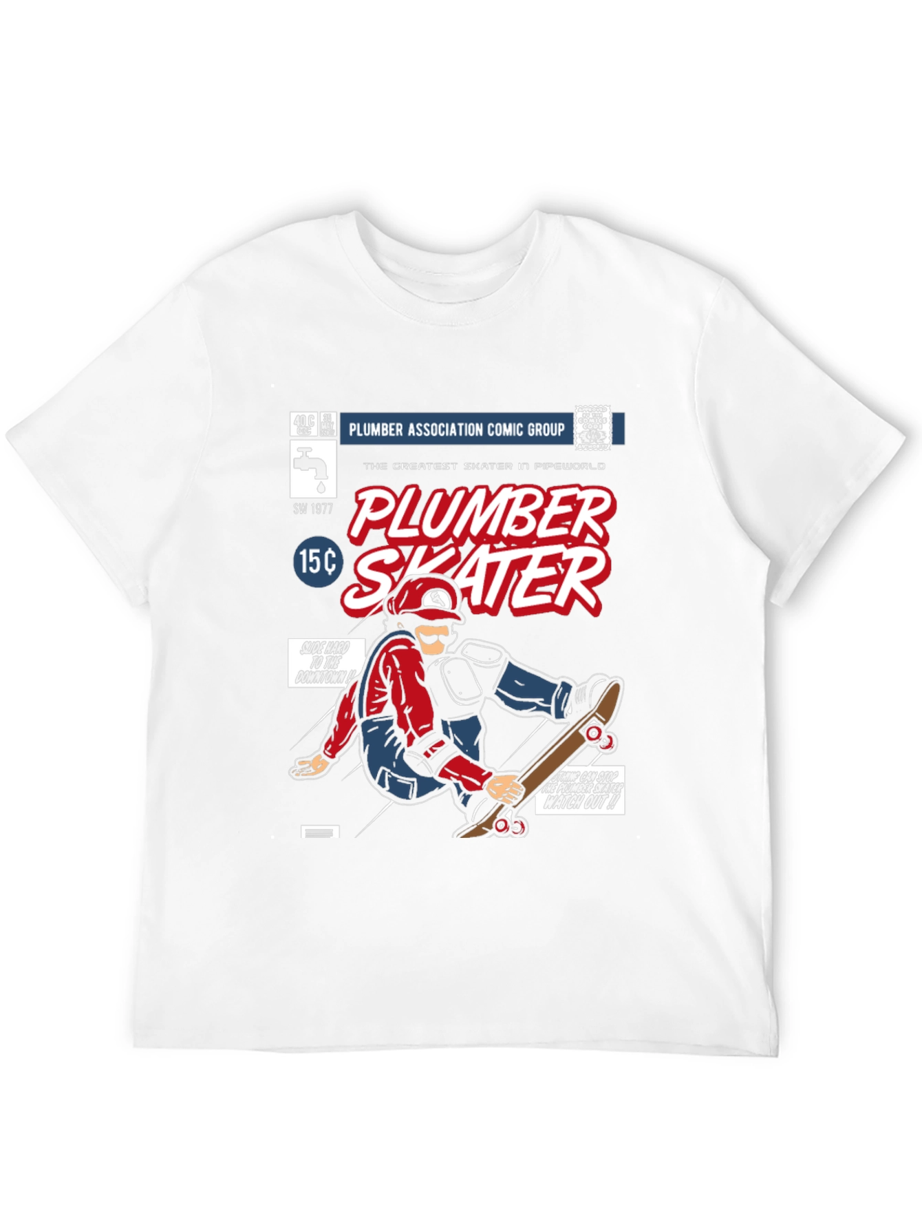 Plumber Skater Comic T-Shirt - Black Cotton Graphic Tee