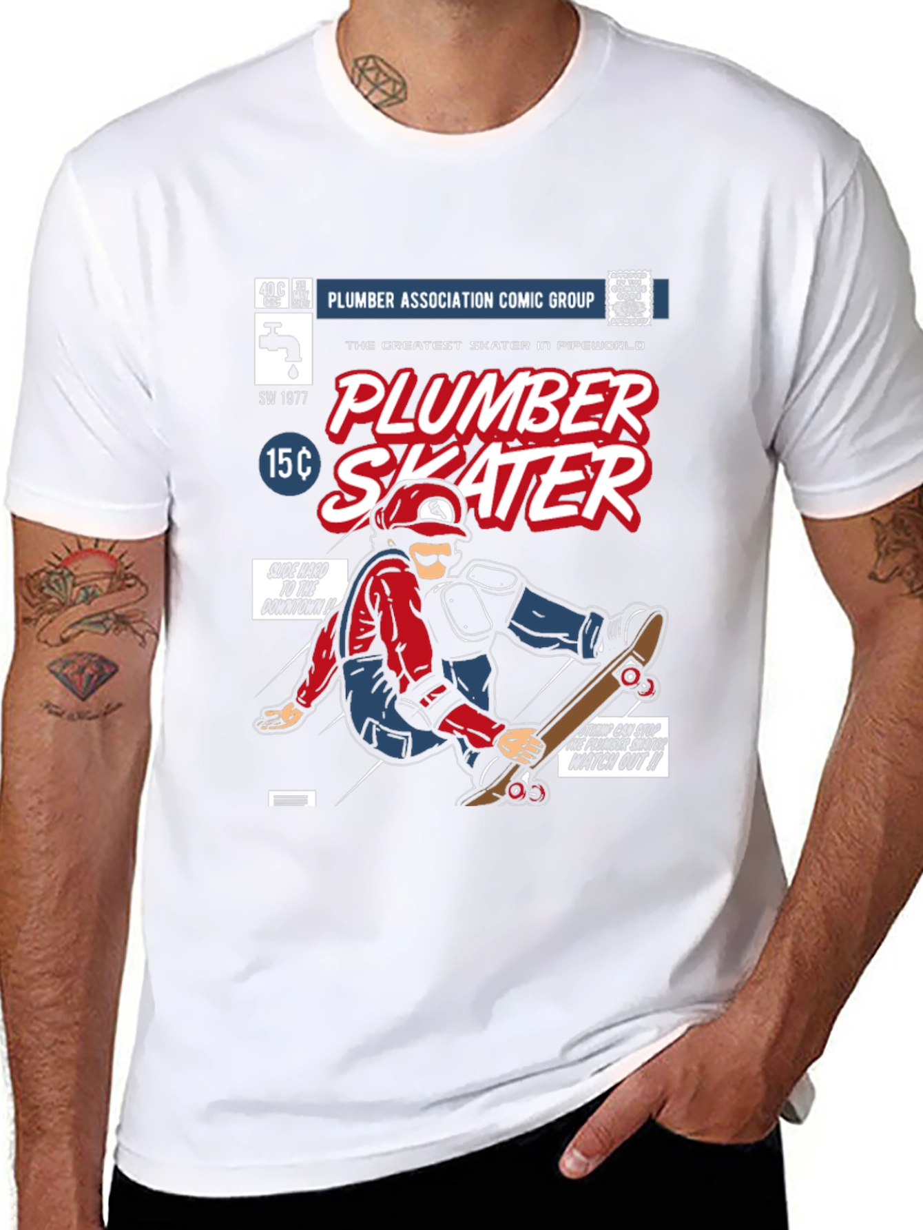 Plumber Skater Comic T-Shirt - Black Cotton Graphic Tee