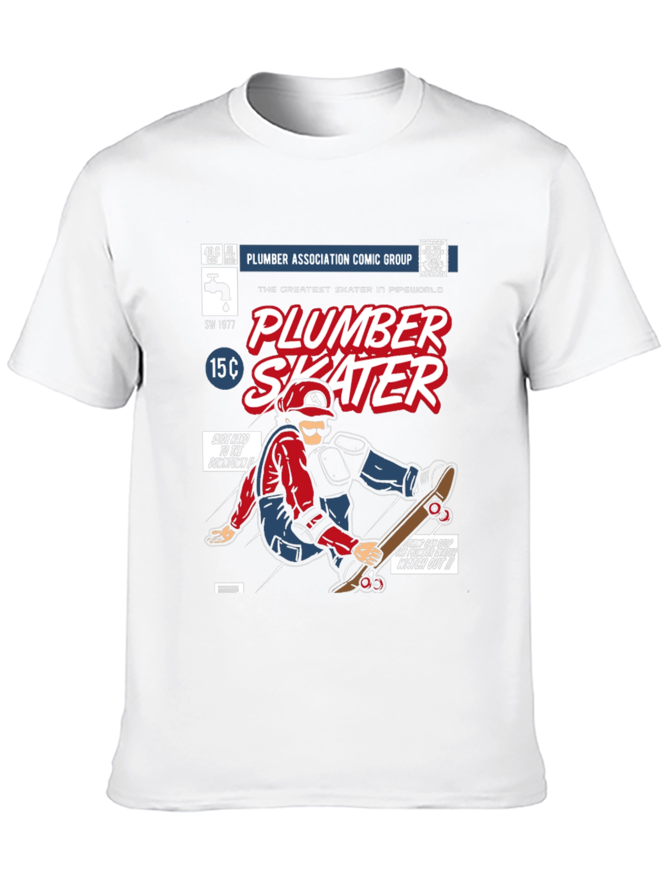 Plumber Skater Comic T-Shirt - Black Cotton Graphic Tee