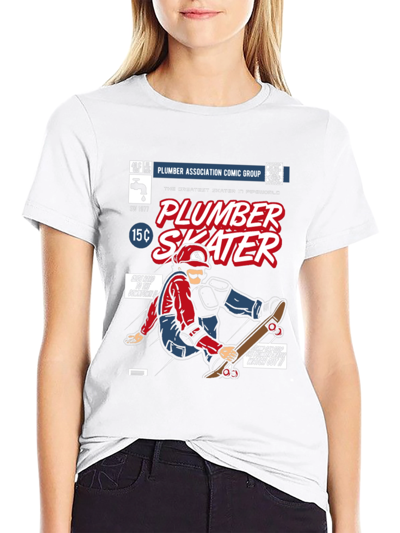 Plumber Skater Comic T-Shirt - Black Cotton Graphic Tee