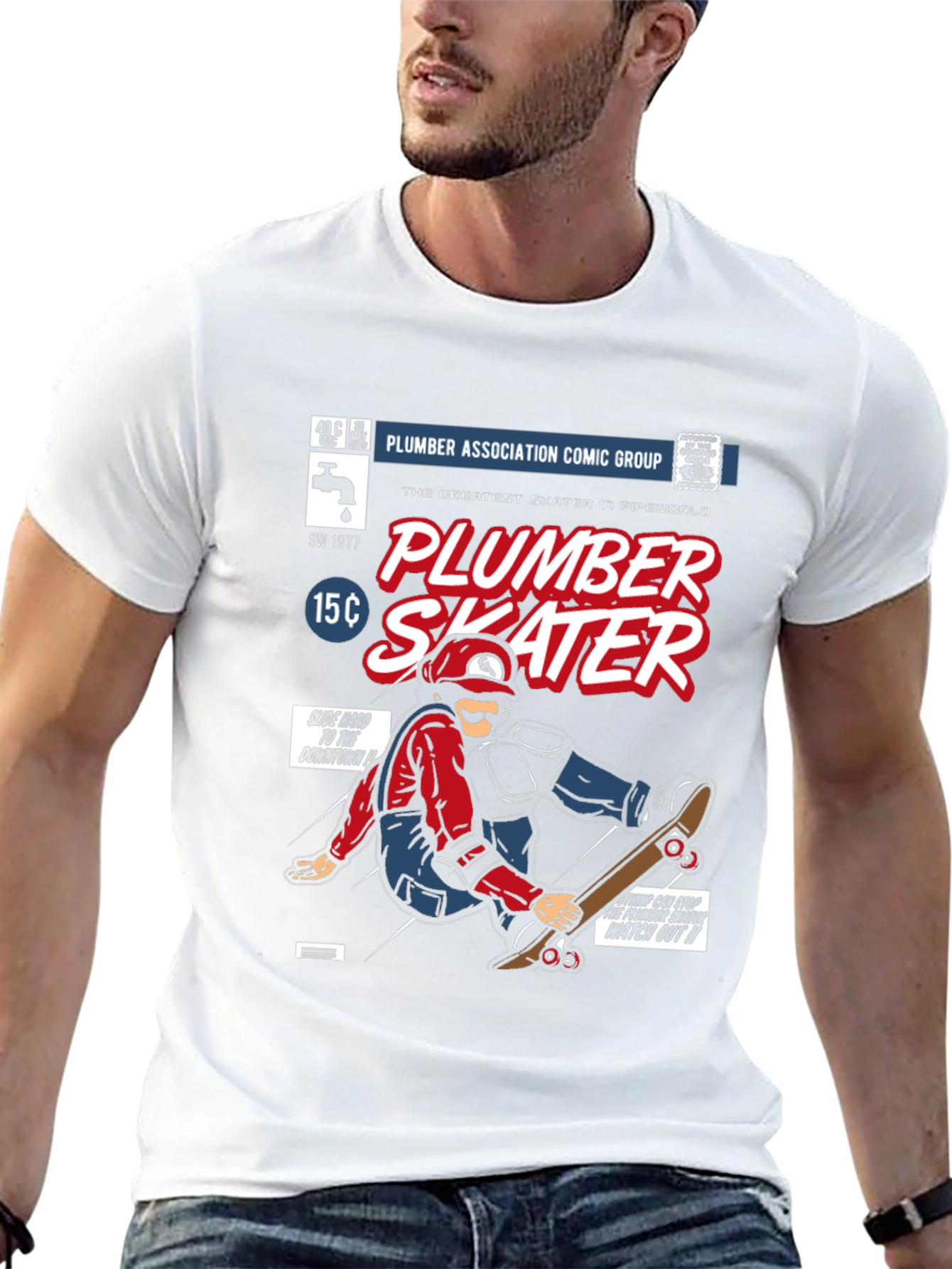 Plumber Skater Comic T-Shirt - Black Cotton Graphic Tee