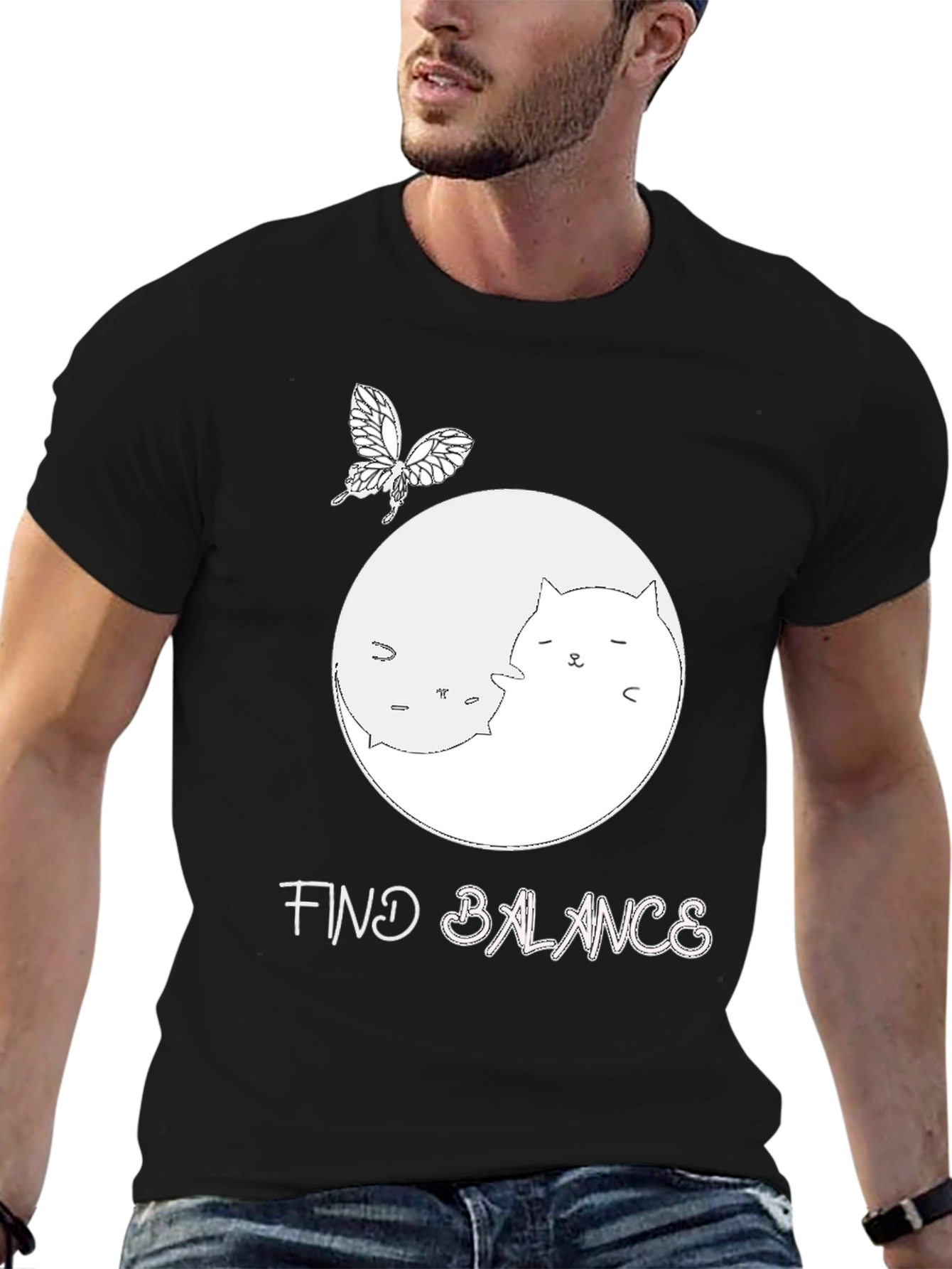 Yin Yang Cat T-Shirt - Find Balance
