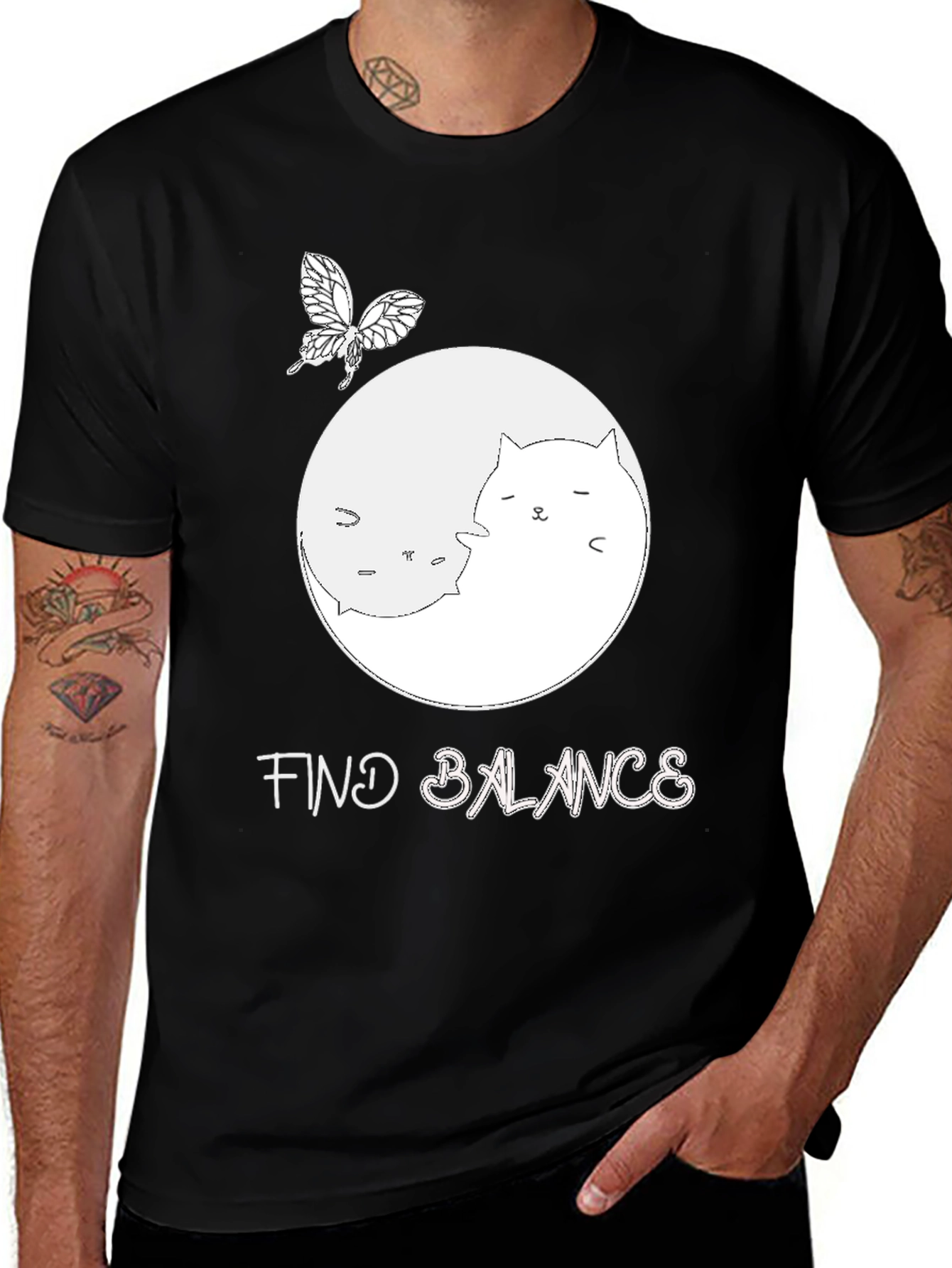 Yin Yang Cat T-Shirt - Find Balance