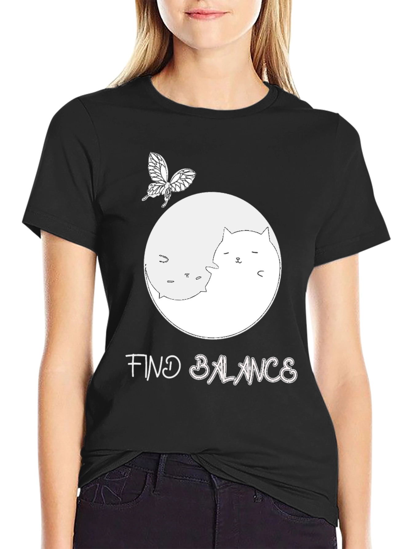 Yin Yang Cat T-Shirt - Find Balance