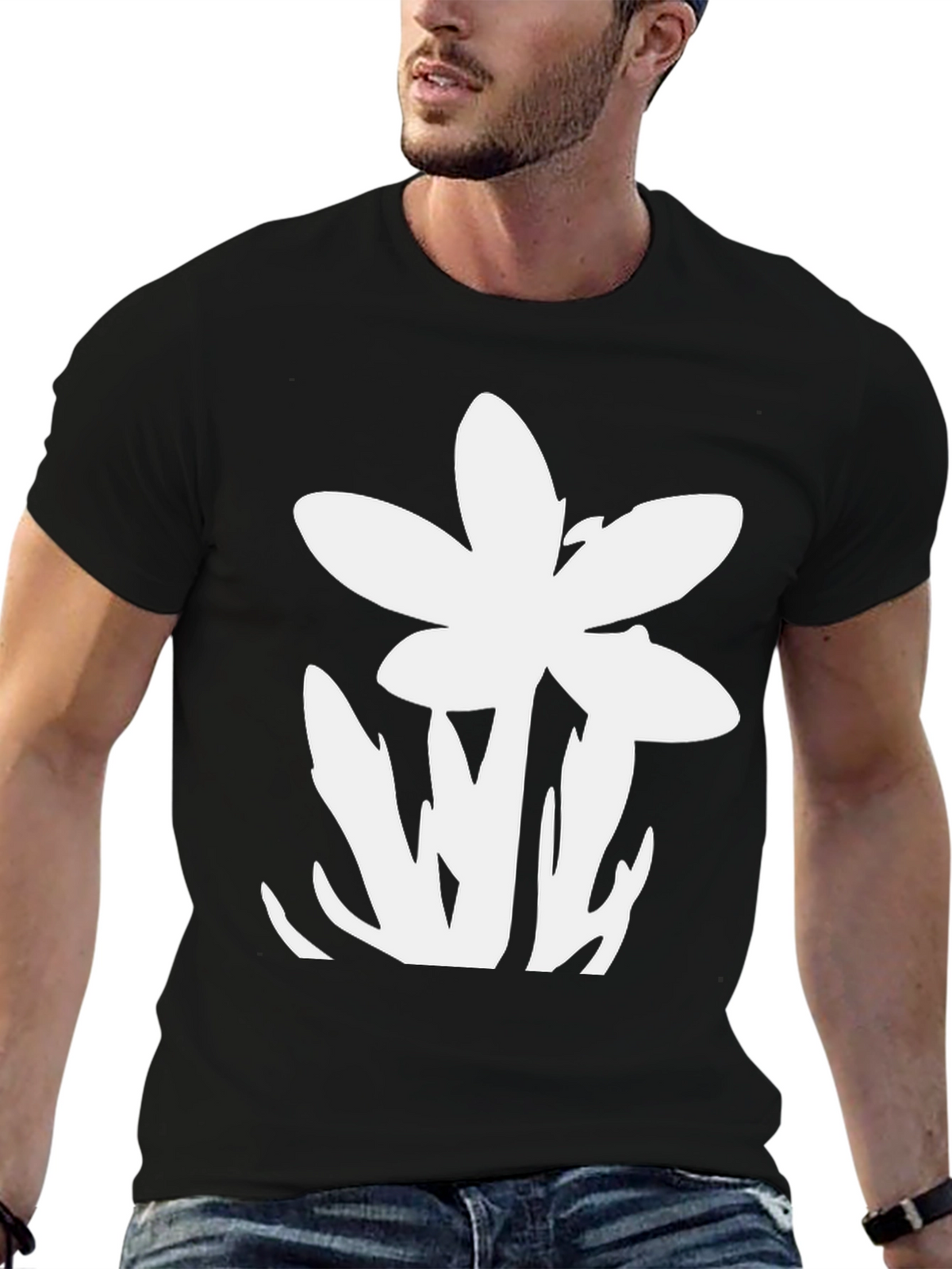 Minimalist Floral Graphic Black T-Shirt