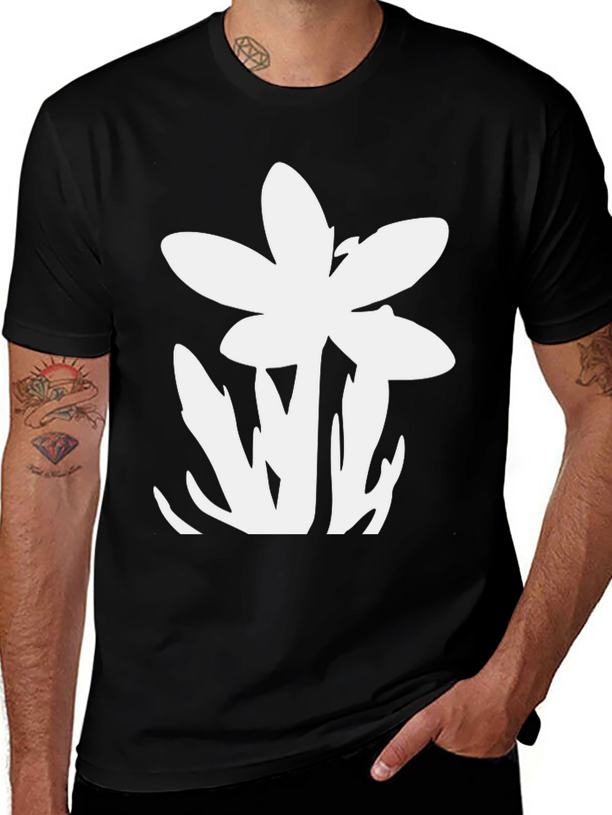 Minimalist Floral Graphic Black T-Shirt