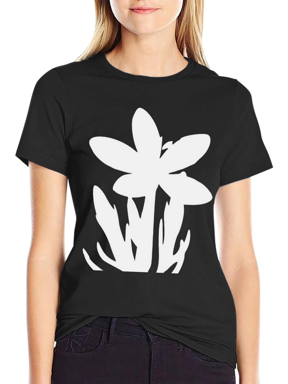 Minimalist Floral Graphic Black T-Shirt