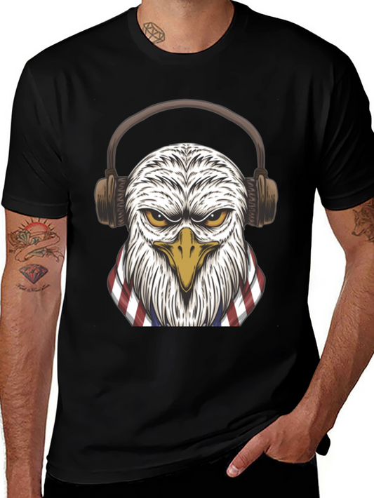Eagle DJ T-Shirt - Patriotic American USA Bald Eagle Headphones