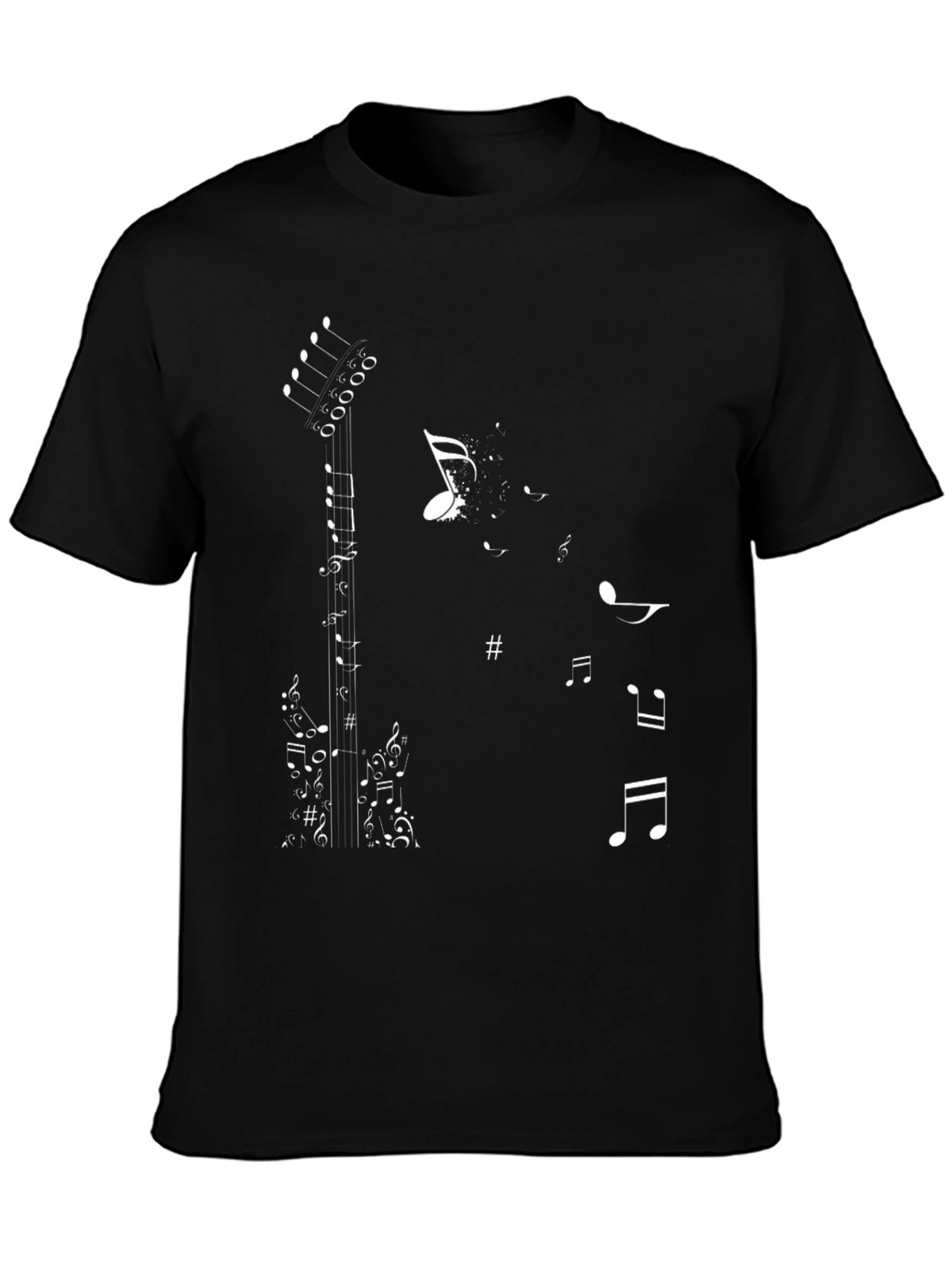 Music Note Guitar Graphic Tee - Stylish Black T-Shirt
