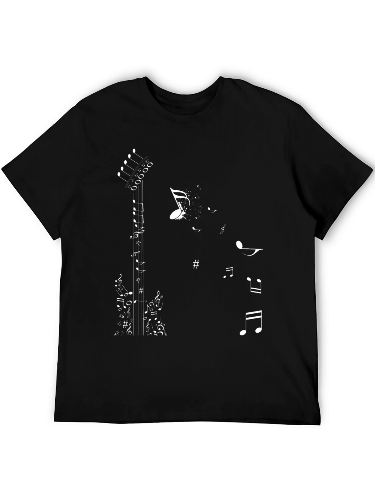 Music Note Guitar Graphic Tee - Stylish Black T-Shirt