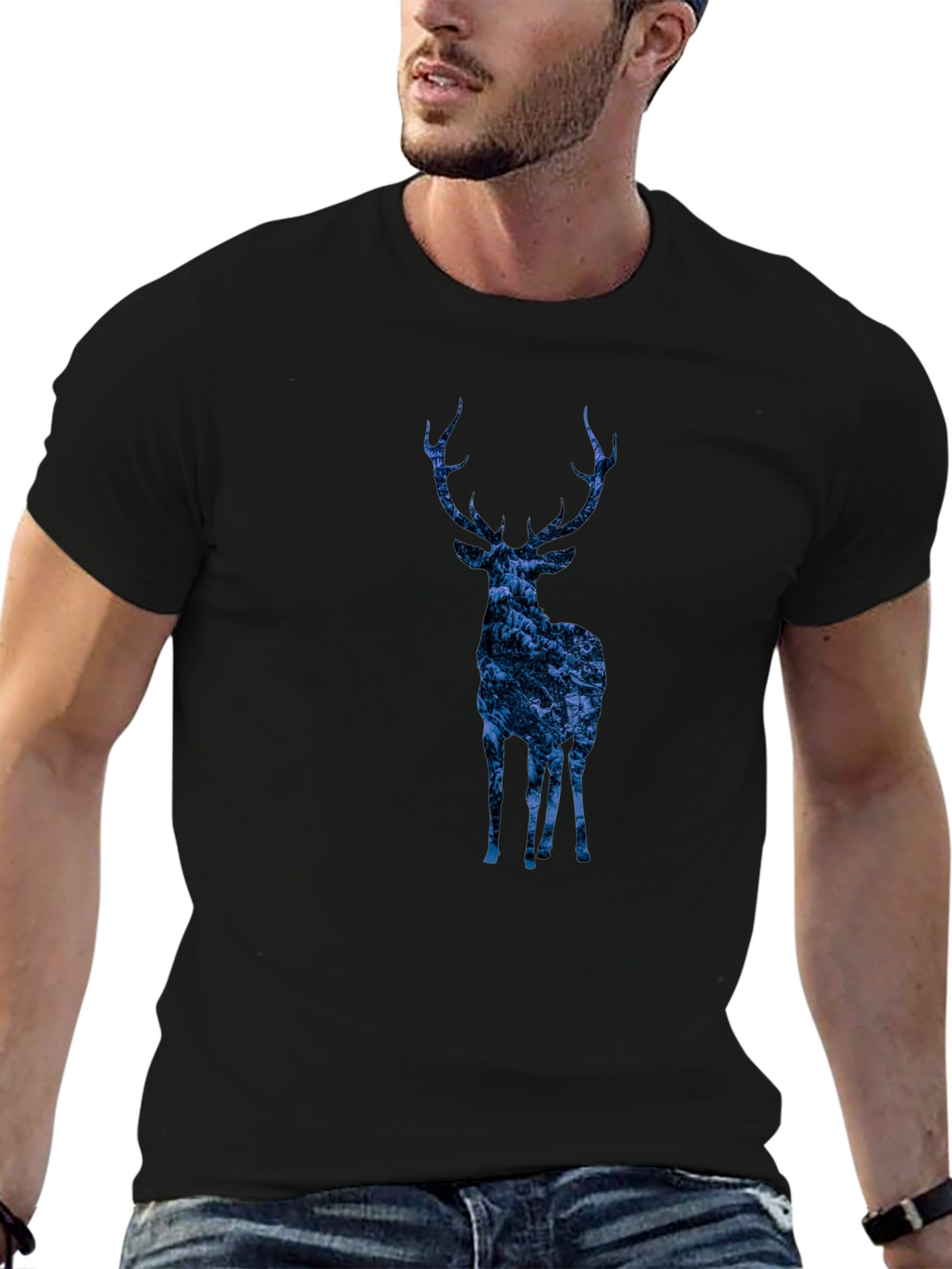 Nature Deer Graphic Tee - Trendy Mens Black T-Shirt