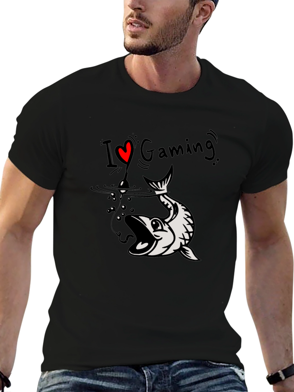 I Love Gaming Fish Hook Graphic Tee