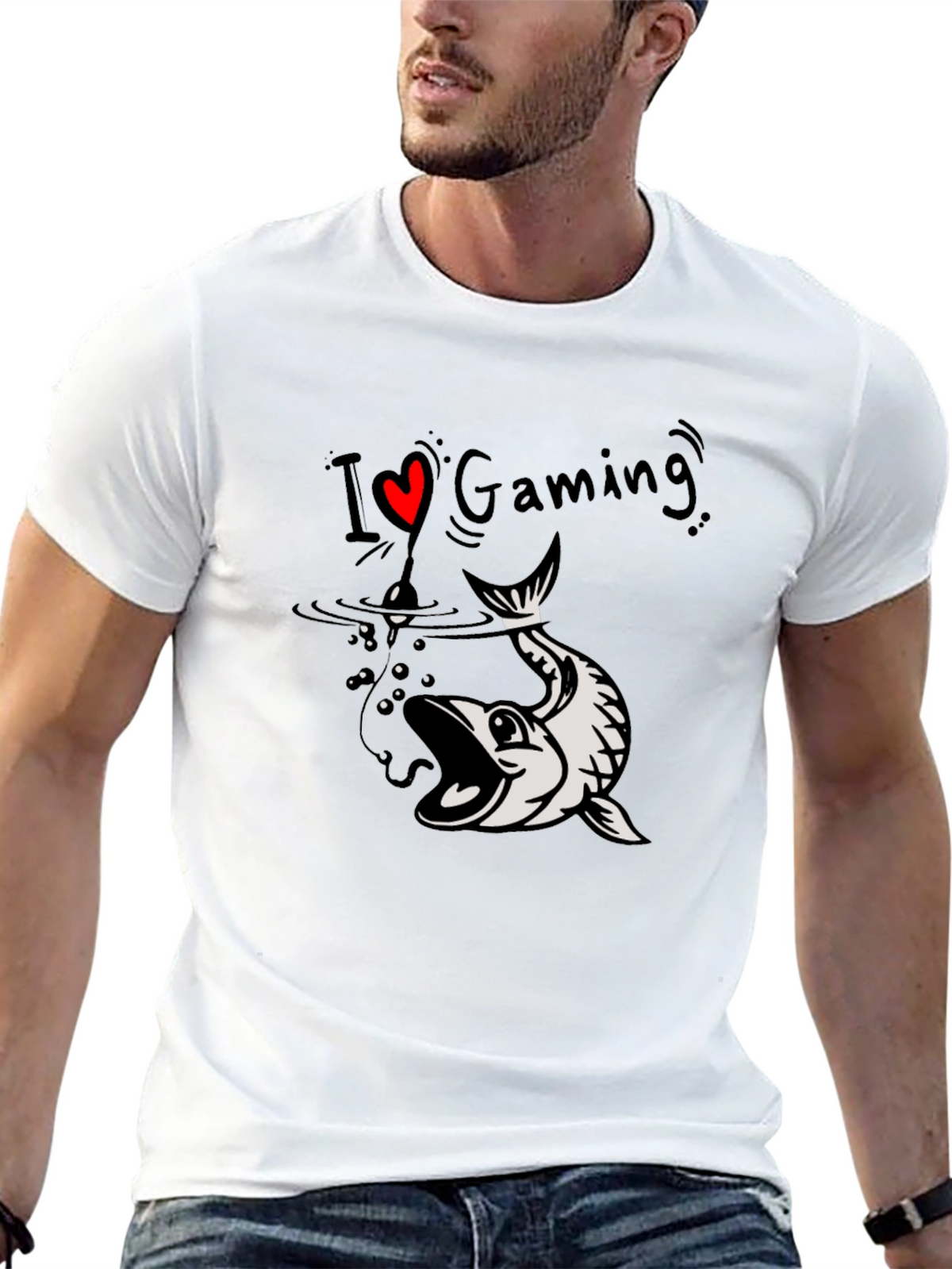 I Love Gaming Fish Hook Graphic Tee