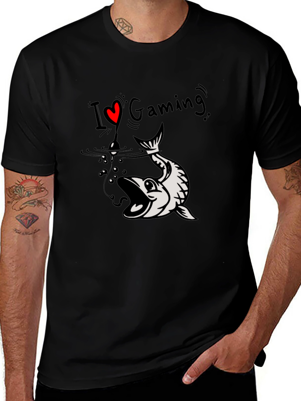 I Love Gaming Fish Hook Graphic Tee