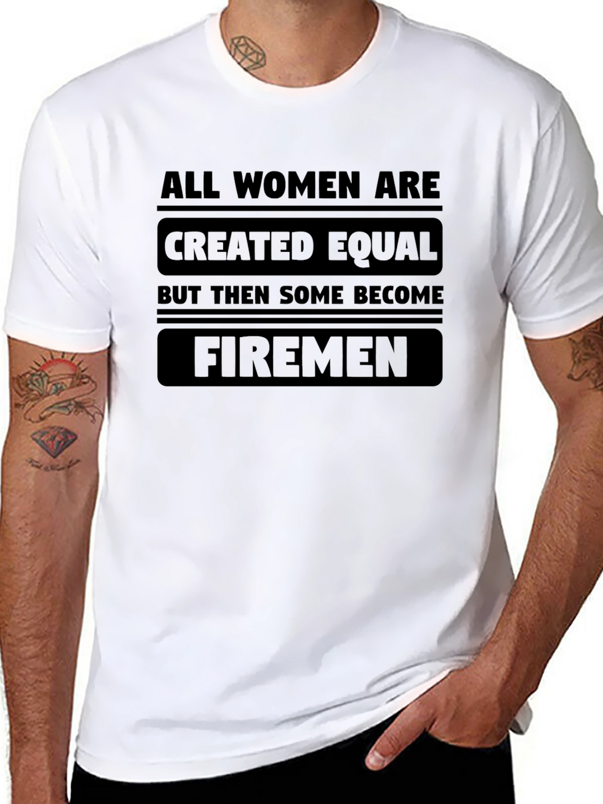 All Women Are Created Equal Firemen Graphic T-Shirt