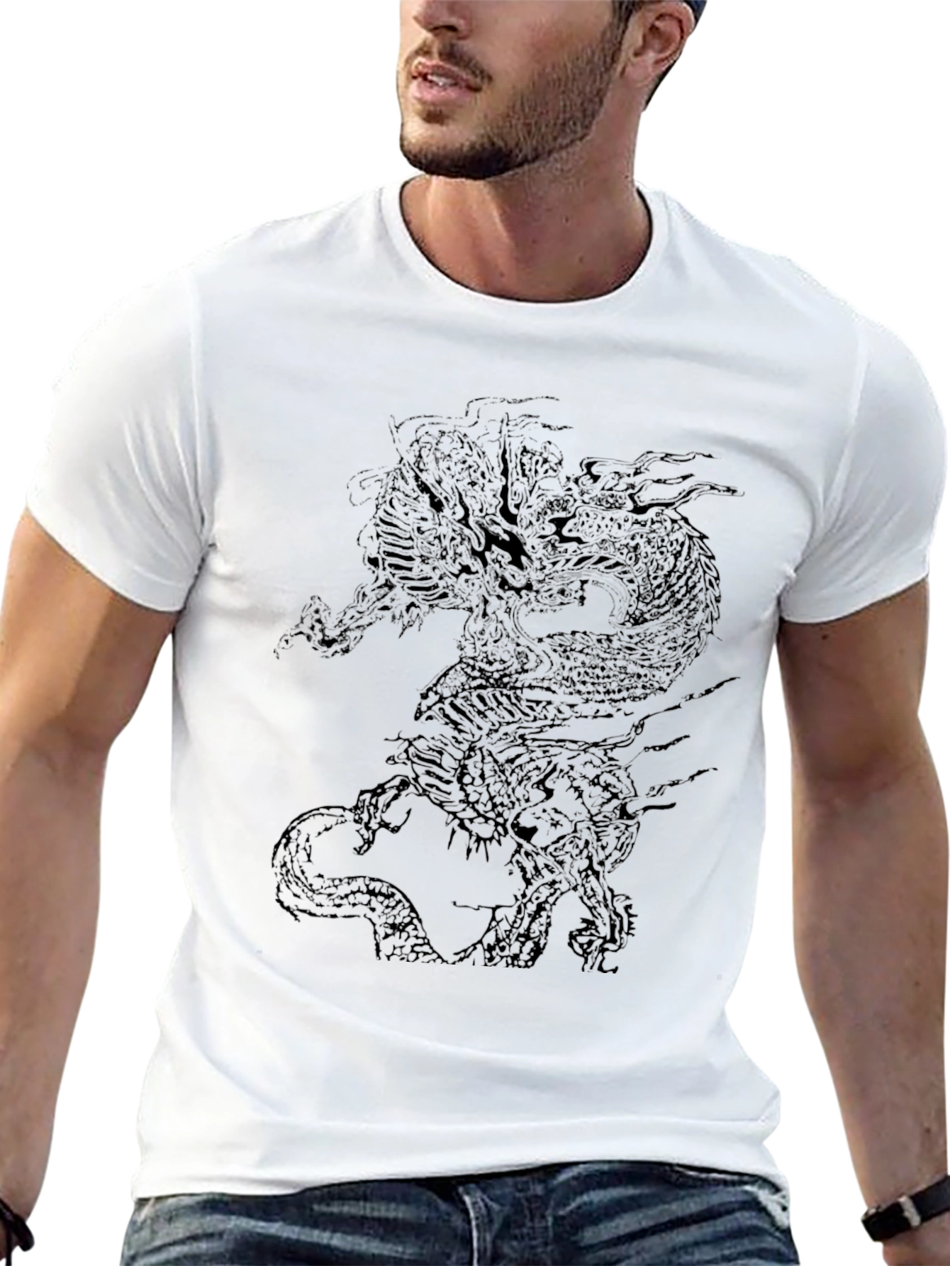 Dragon Graphic Print Crew Neck Tee
