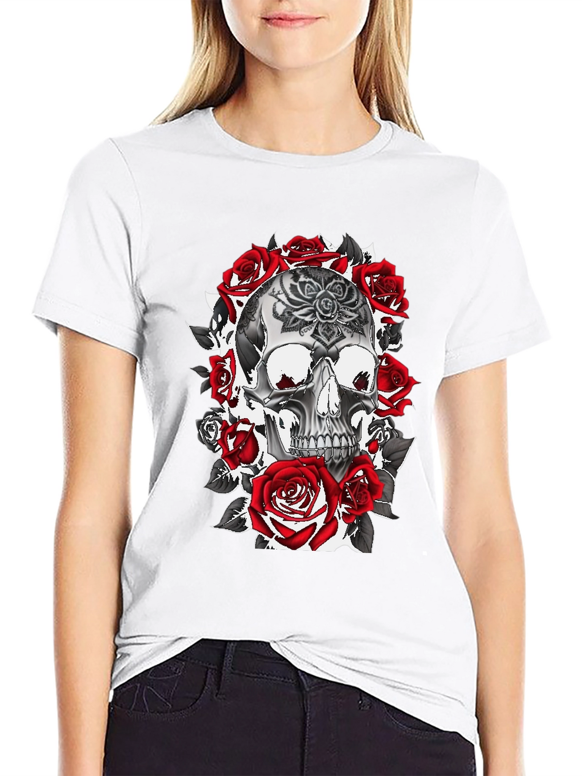 Skull & Roses Graphic Tee - Gothic Style