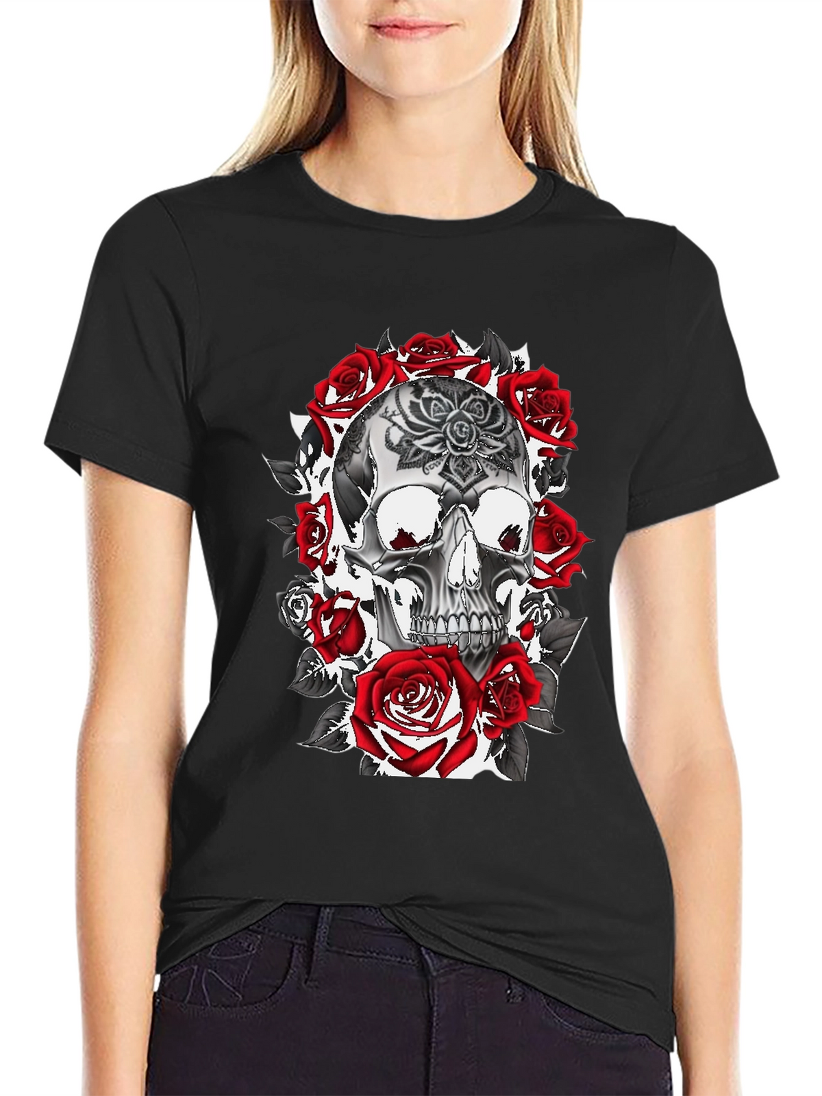 Skull & Roses Graphic Tee - Gothic Style
