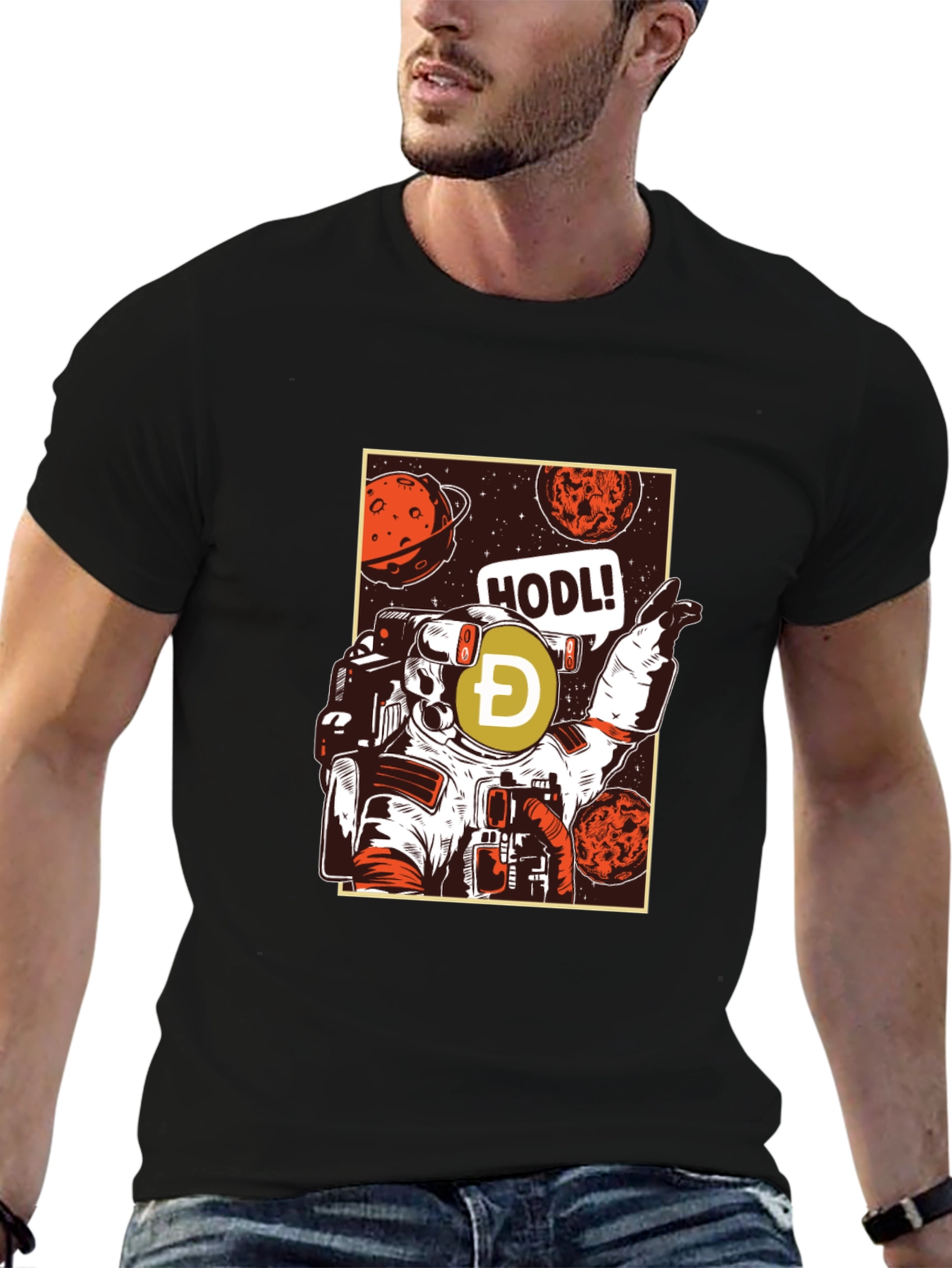Dogecoin HODL Astronaut Graphic T-Shirt