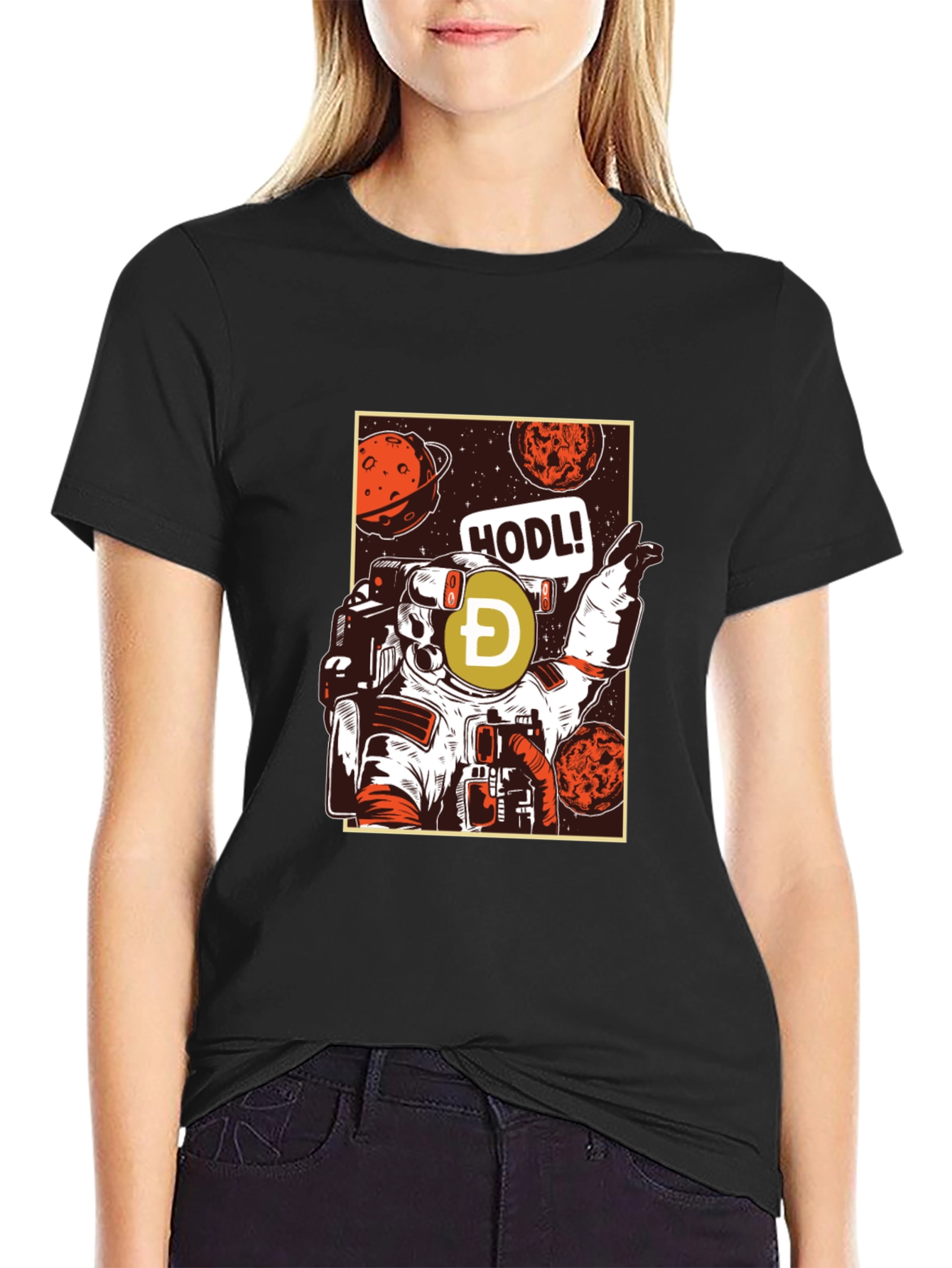 Dogecoin HODL Astronaut Graphic T-Shirt